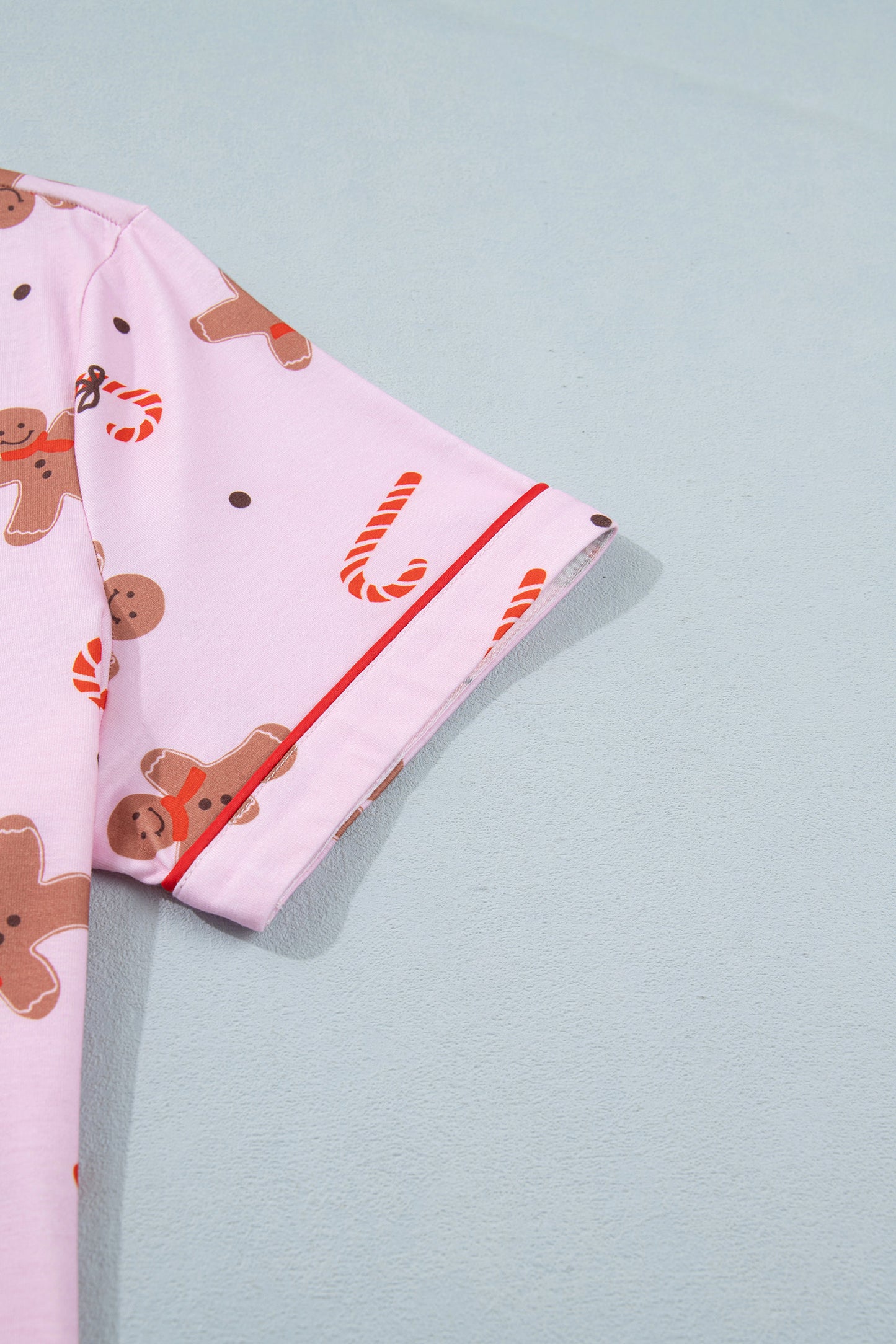 Pink Short Sleeve Placket Shell Button Elastic Waist Lounge Set-Loungewear & Sleepwear/Loungewear-[Adult]-[Female]-2022 Online Blue Zone Planet