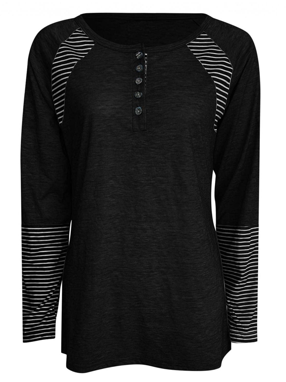 Full Size Striped Quarter Button Long Sleeve T-Shirt-TOPS / DRESSES-[Adult]-[Female]-2022 Online Blue Zone Planet