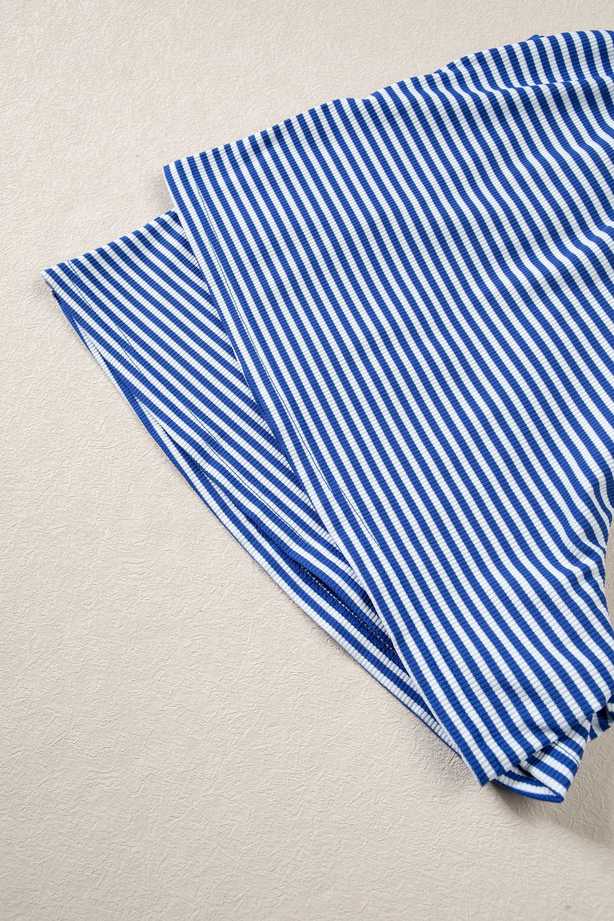 Blue Stripe Oversized Long Sleeve Top Drawstring Loose Shorts 2pcs Set-Two Piece Sets/Short Sets-[Adult]-[Female]-2022 Online Blue Zone Planet