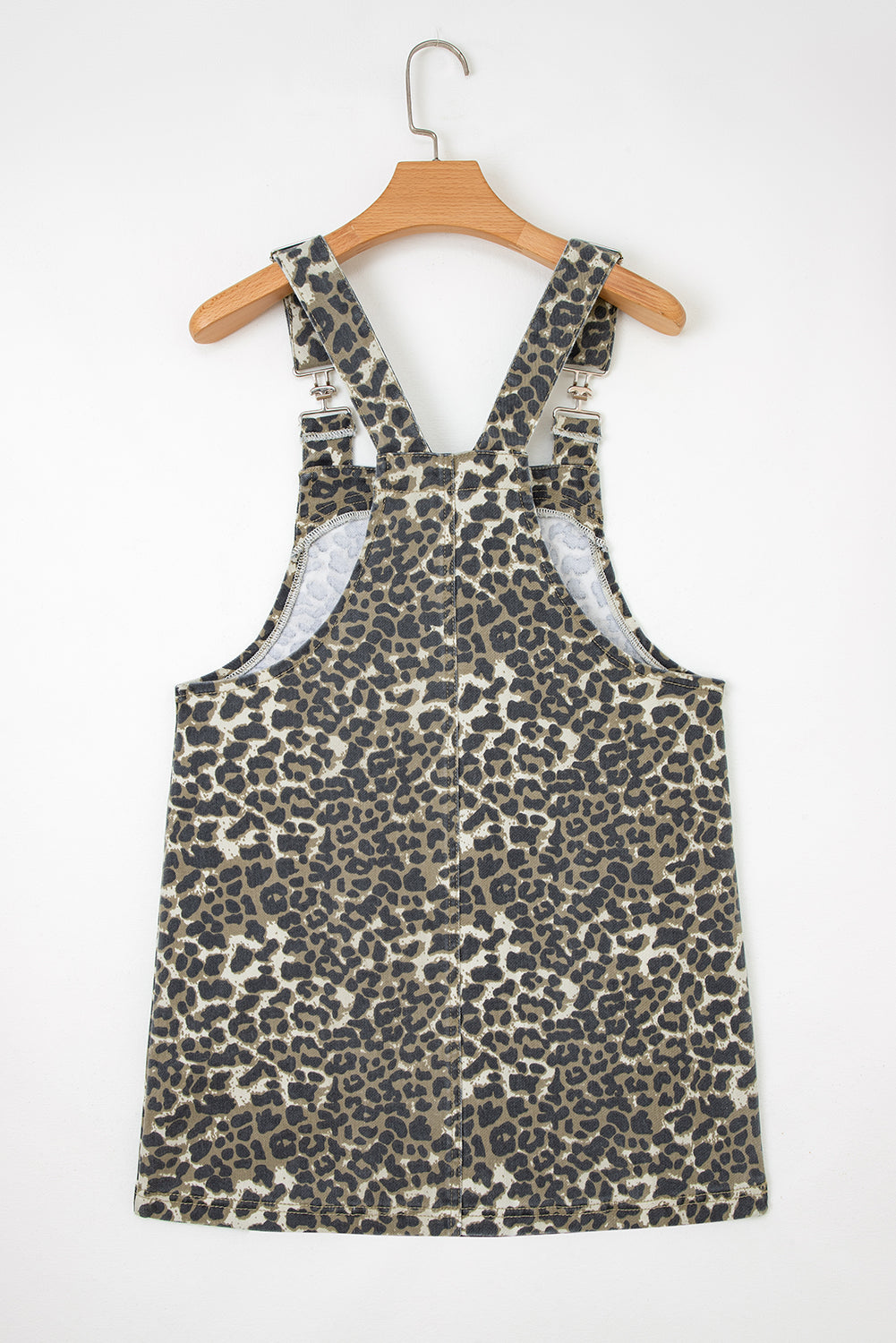 Gray Leopard Print Pocketed Loose Fit Denim Overall Dress-TOPS / DRESSES-[Adult]-[Female]-2022 Online Blue Zone Planet