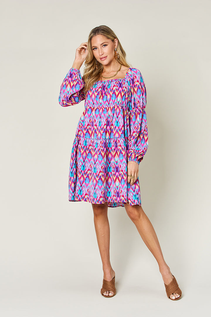 Double Take Full Size Printed Long Sleeve Dress-TOPS / DRESSES-[Adult]-[Female]-2022 Online Blue Zone Planet