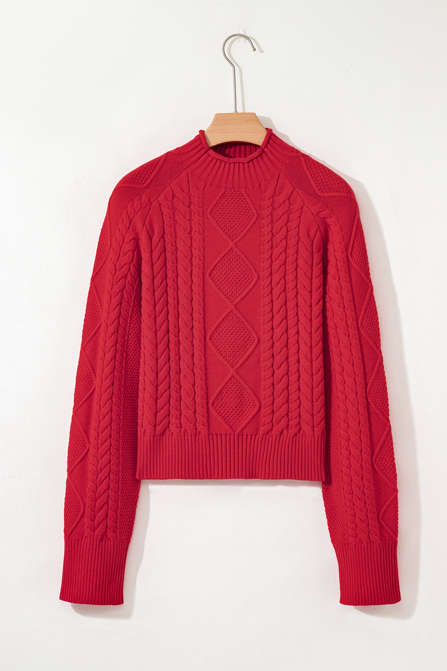 Fiery Red Cable Knit Baggy Sweater-TOPS / DRESSES-[Adult]-[Female]-2022 Online Blue Zone Planet
