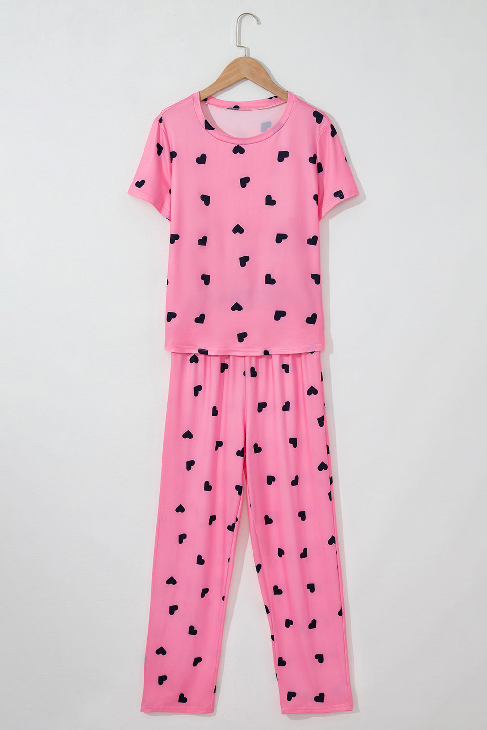 Pink Valentines Heart Print Tee & Pants Pajama Set-Loungewear Set-[Adult]-[Female]-2022 Online Blue Zone Planet