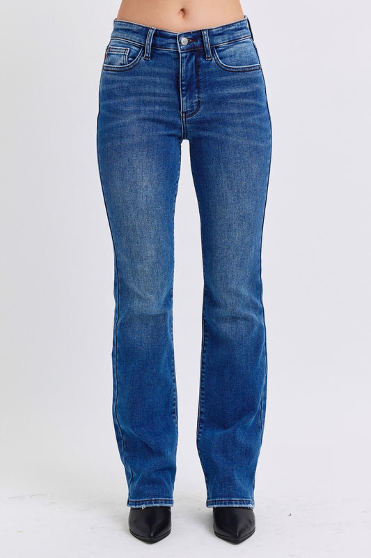 Blue Zone Planet | Judy Blue Full Size Run Mid-Rise Bootcut Jeans with Thermal Lining-BOTTOMS SIZES SMALL MEDIUM LARGE-[Adult]-[Female]-Dark-0(24)-2022 Online Blue Zone Planet