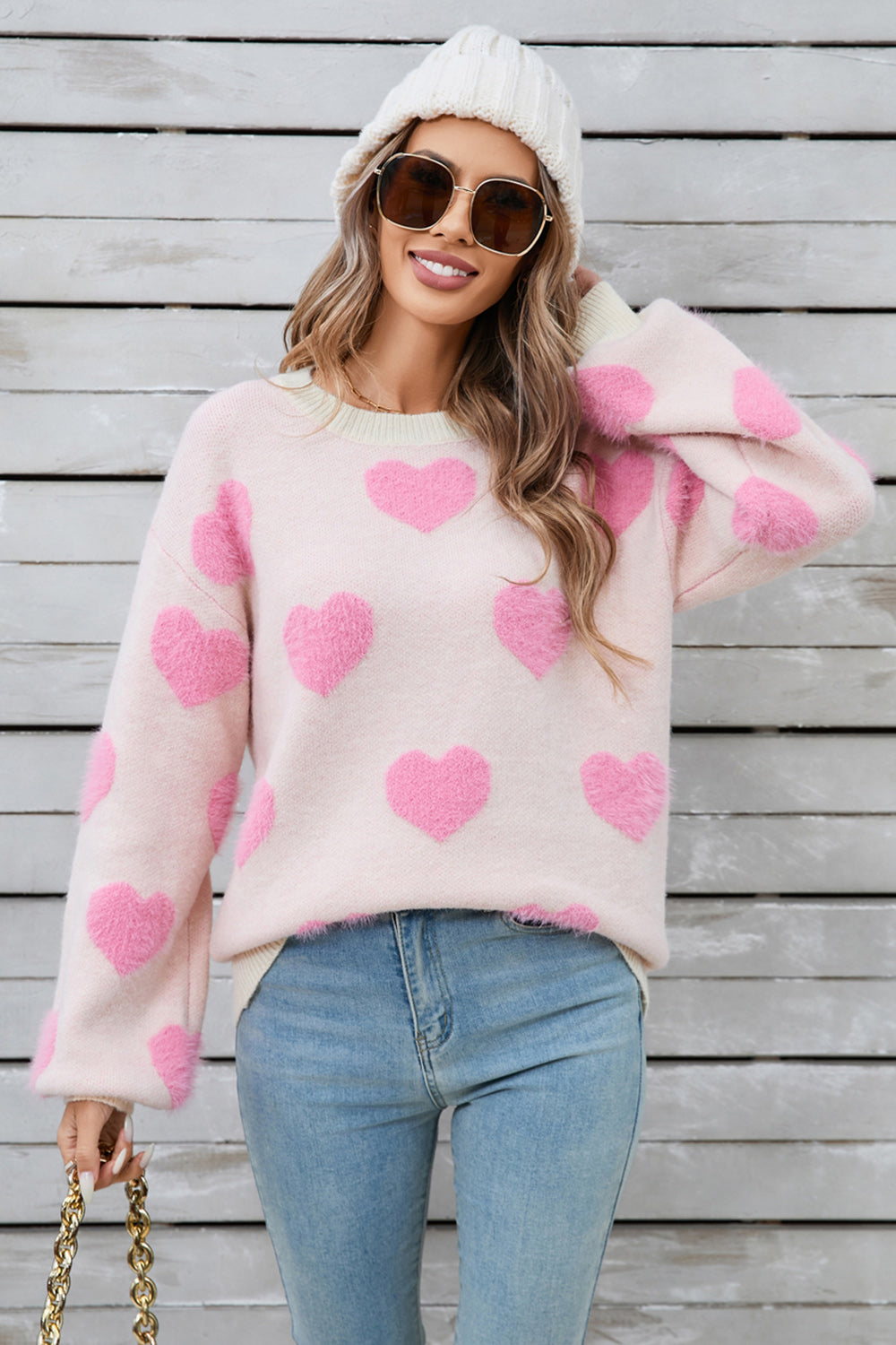 Angel Wings Heart Dropped Shoulder Long Sleeve Sweater-TOPS / DRESSES-[Adult]-[Female]-Blush Pink-S-2022 Online Blue Zone Planet