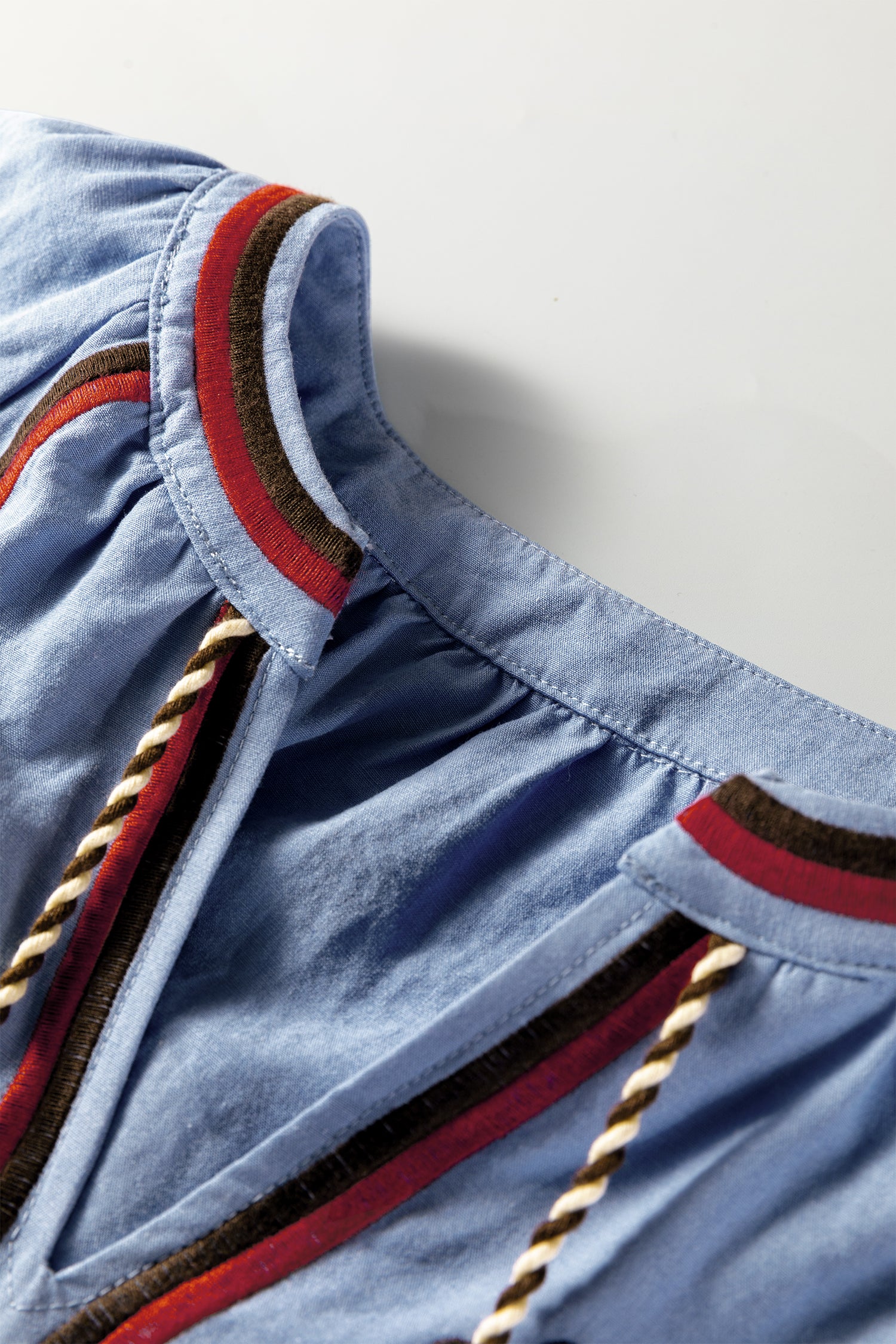 Real Teal Floral Embroidered Split Neck Tassel Tie Puff Sleeve Blouse-Tops/Blouses & Shirts-[Adult]-[Female]-2022 Online Blue Zone Planet