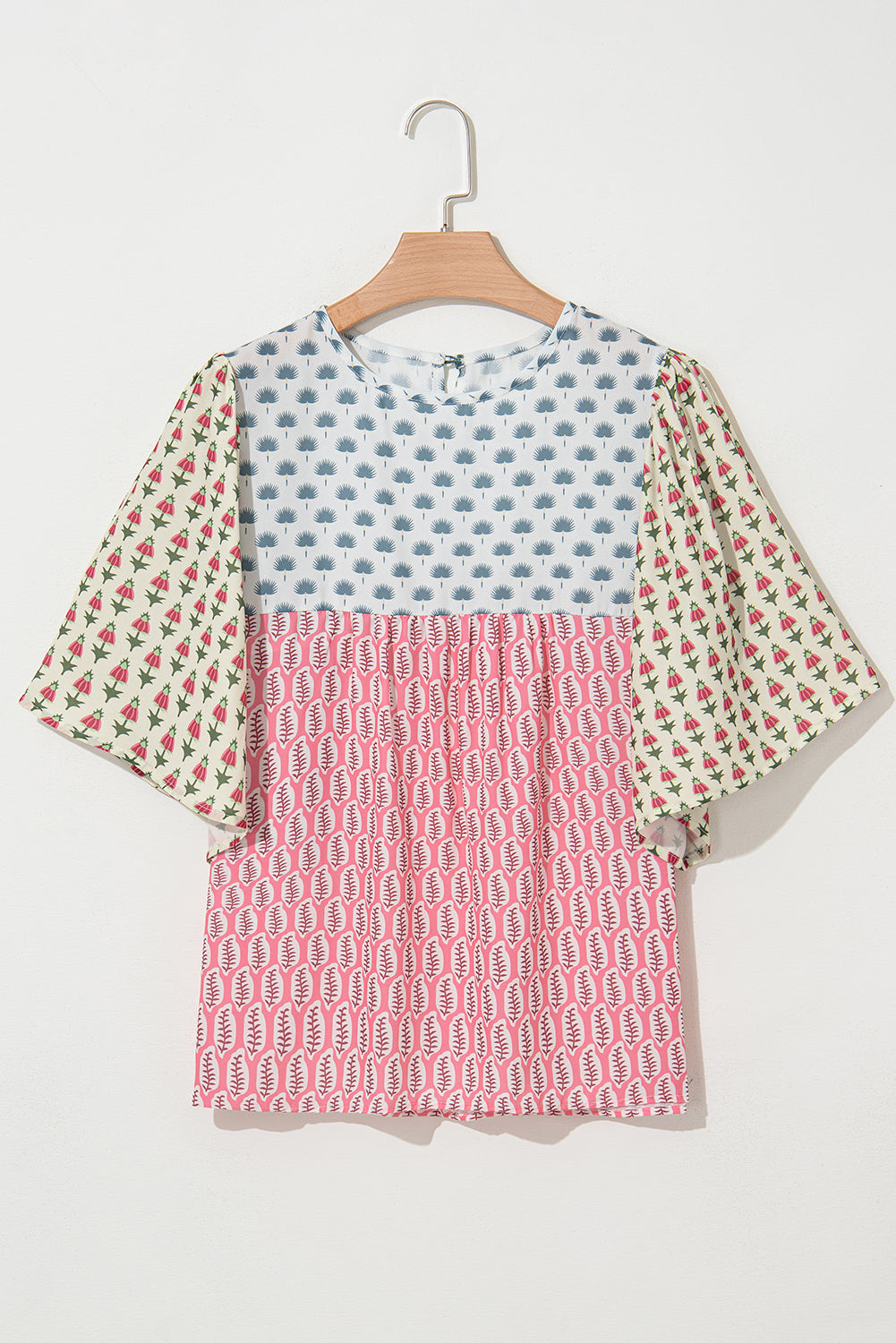 Red Floral Colorblock Flutter Cape Style Sleeves Blouse-Tops/Blouses & Shirts-[Adult]-[Female]-2022 Online Blue Zone Planet