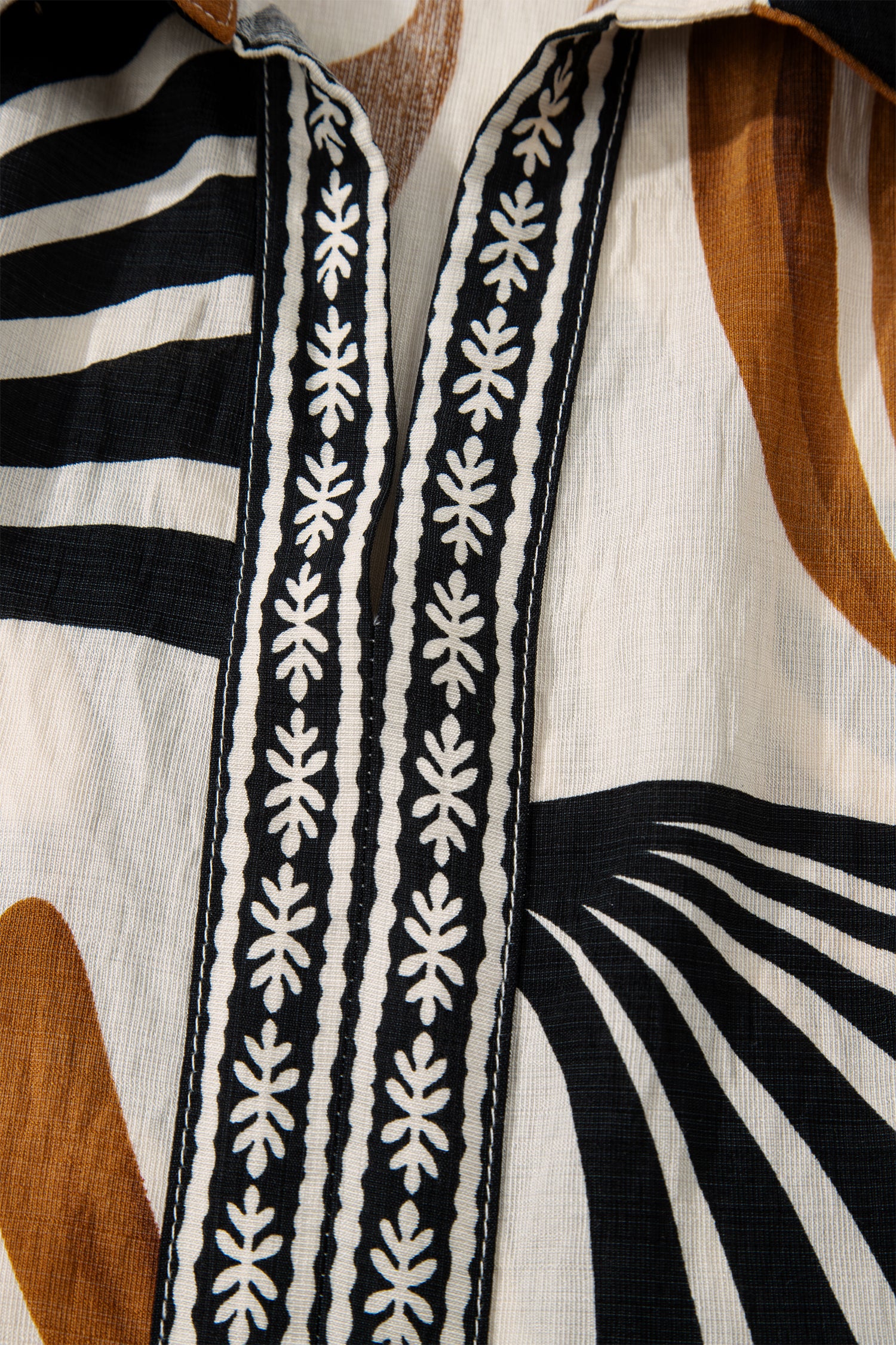 White Plus Size Abstract Print Contrast Collar Split Neck Shift Long Dress-TOPS / DRESSES-[Adult]-[Female]-2022 Online Blue Zone Planet