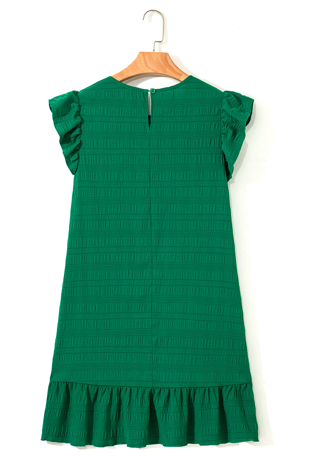 Dark Green Textured Flutter Sleeve Ruffled Mini Dress-TOPS / DRESSES-[Adult]-[Female]-2022 Online Blue Zone Planet