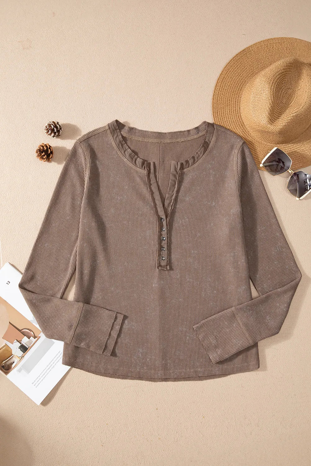 Notched Long Sleeve Top-TOPS / DRESSES-[Adult]-[Female]-2022 Online Blue Zone Planet