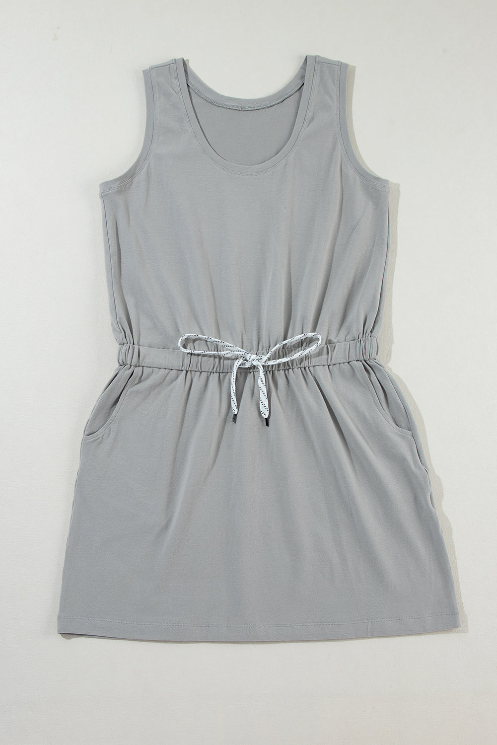 Blue Zone Planet | Gray Sleeveless Drawstring Waist Mini Dress-TOPS / DRESSES-[Adult]-[Female]-2022 Online Blue Zone Planet