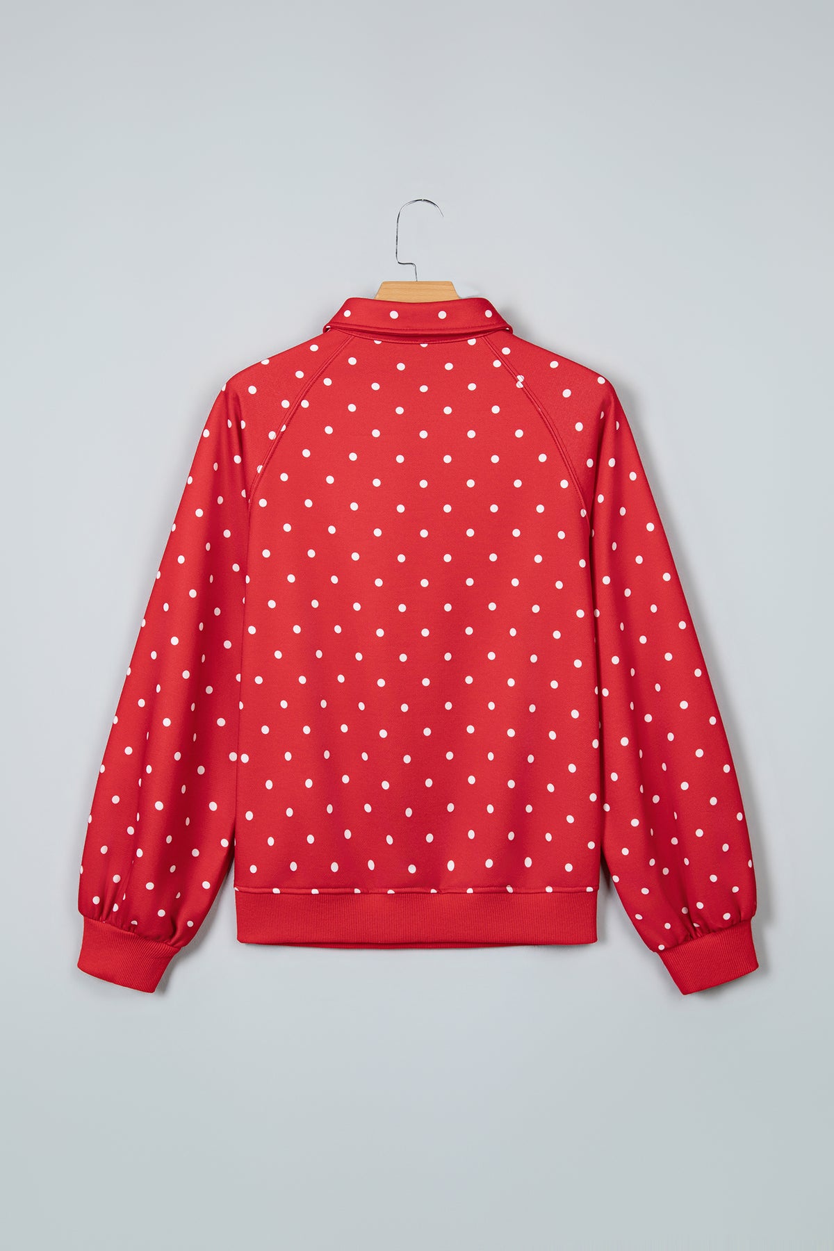 Red Polka Dot Print Metal Button Collar Casual Pullover Sweatshirt-Tops/Sweatshirts & Hoodies-[Adult]-[Female]-2022 Online Blue Zone Planet