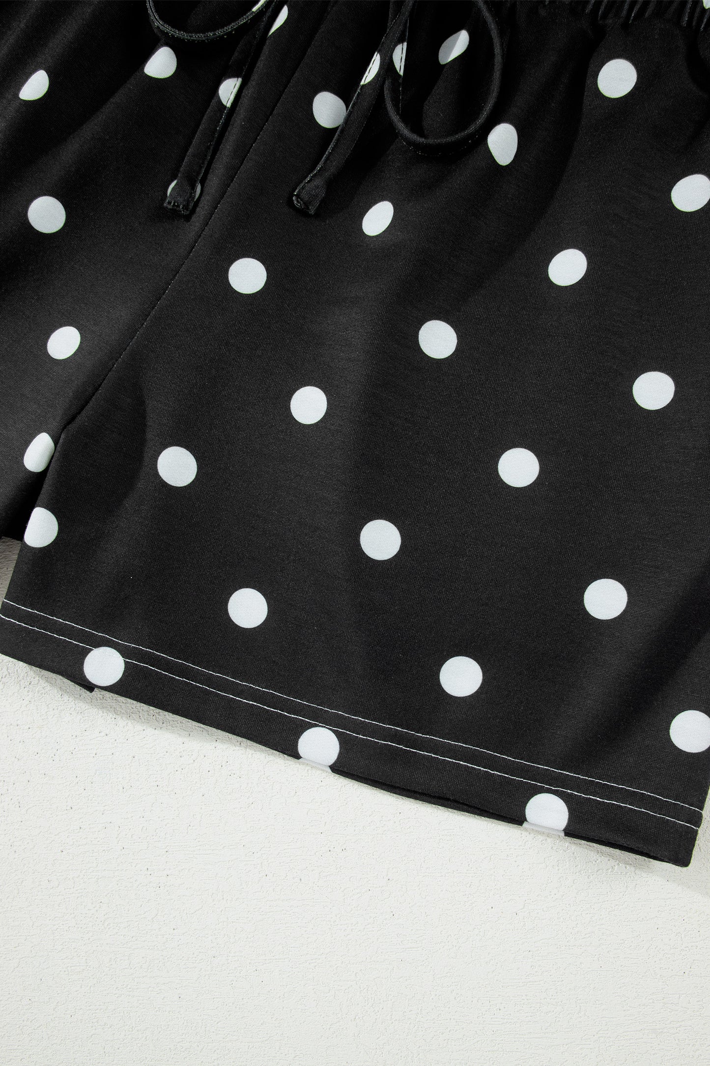 White Exposed Seam Detail Polka Dot Loose Tee Drawstring Shorts Set-Two Piece Sets/Short Sets-[Adult]-[Female]-2022 Online Blue Zone Planet