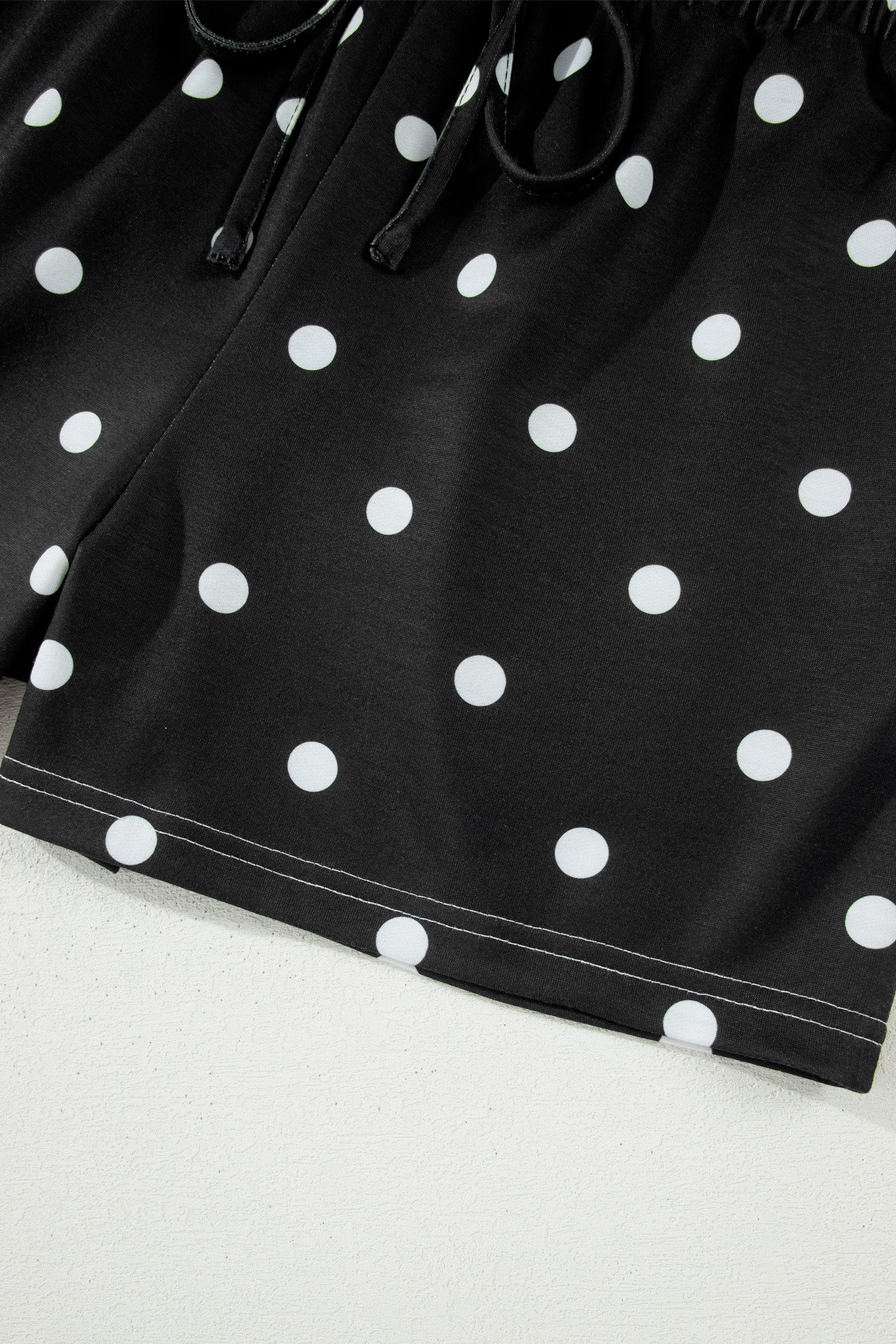 White Exposed Seam Detail Polka Dot Loose Tee Drawstring Shorts Set-Two Piece Sets/Short Sets-[Adult]-[Female]-2022 Online Blue Zone Planet