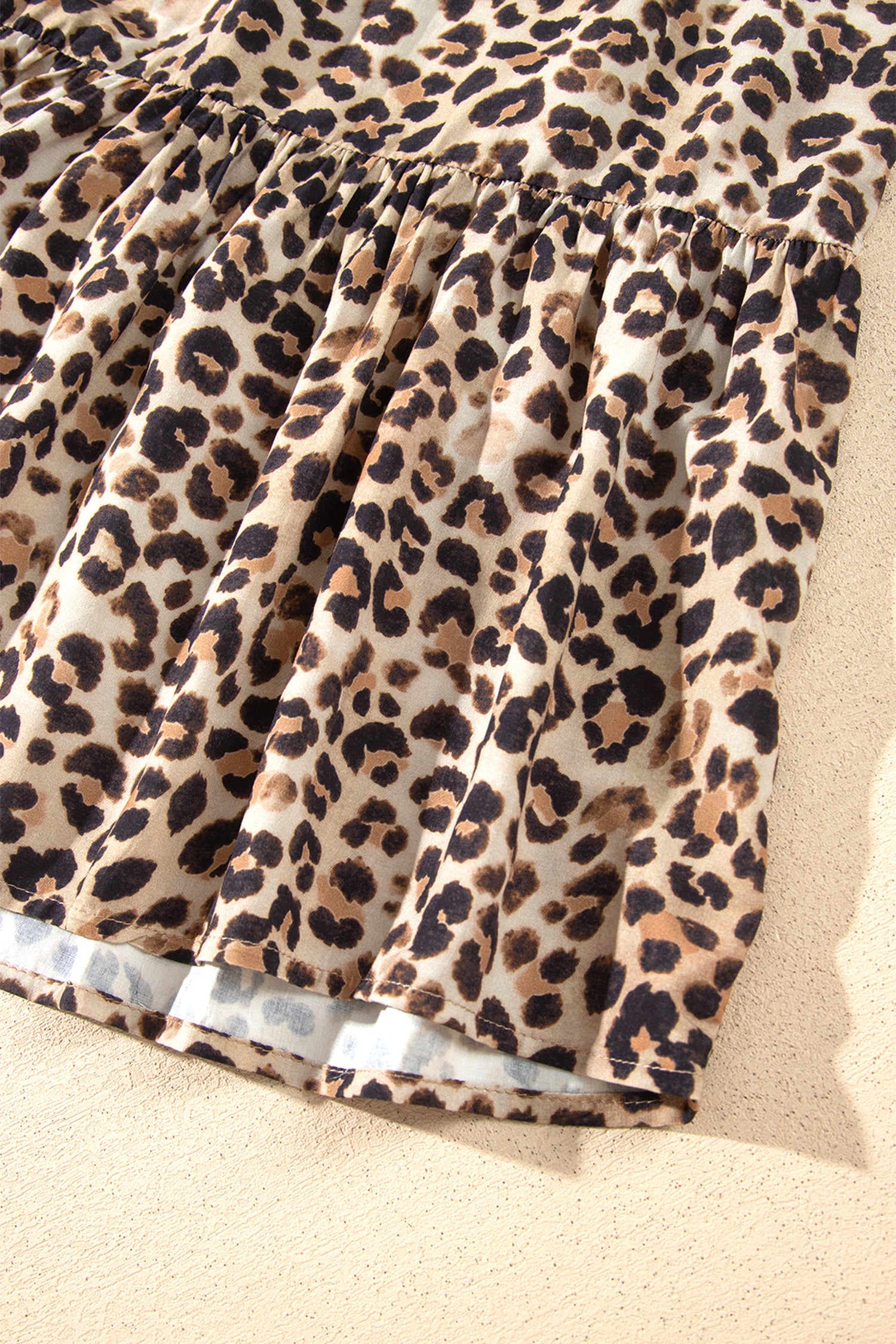 Brown Leopard Print V Neck Long Sleeve Gathered Waist Plus Size Dress-TOPS / DRESSES-[Adult]-[Female]-2022 Online Blue Zone Planet