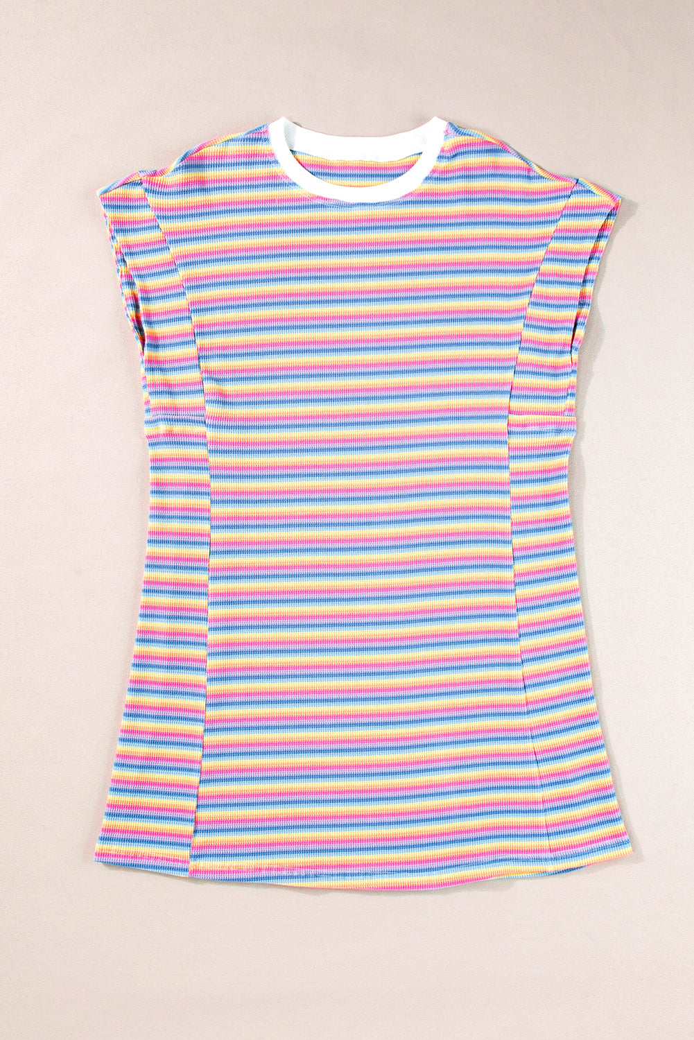 Blue Zone Planet | Pink Stripe Crew Neck T Shirt Dress-TOPS / DRESSES-[Adult]-[Female]-2022 Online Blue Zone Planet