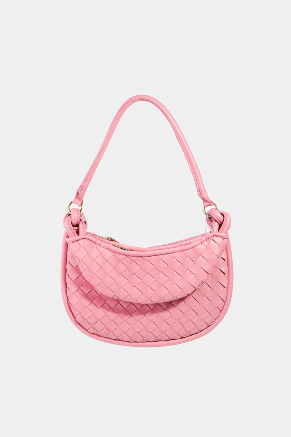 Fame PU Leather Basket Weave Half Moon Bag-HANDBAGS-[Adult]-[Female]-Pink-One Size-2022 Online Blue Zone Planet