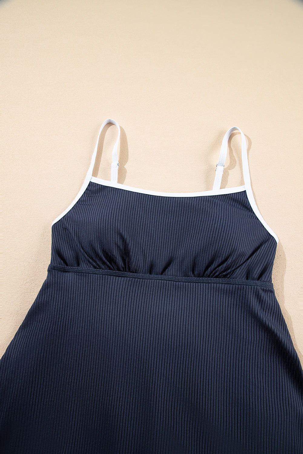 Navy Blue Color Block Edge Ribbed Pocketed Lined Swim Dress-TOPS / DRESSES-[Adult]-[Female]-2022 Online Blue Zone Planet