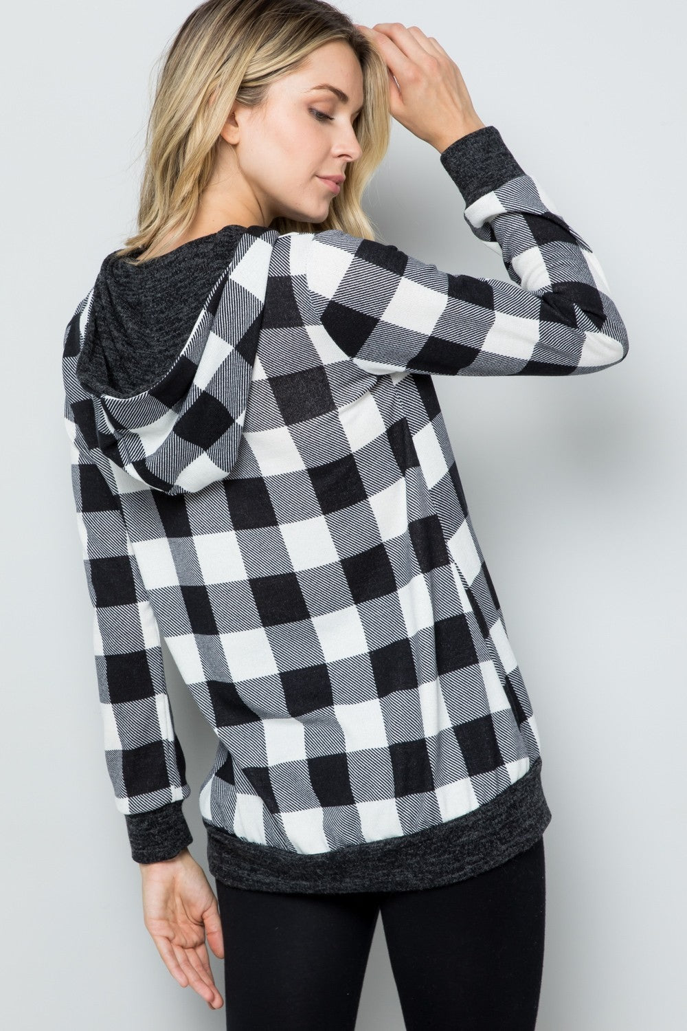 Celeste Full Size Contrast Plaid Long Sleeve Hoodie-TOPS / DRESSES-[Adult]-[Female]-2022 Online Blue Zone Planet