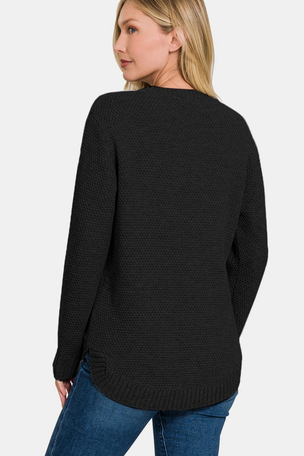 Zenana Ful Size Round Neck Long Sleeve Curved Hem Sweater-TOPS / DRESSES-[Adult]-[Female]-2022 Online Blue Zone Planet