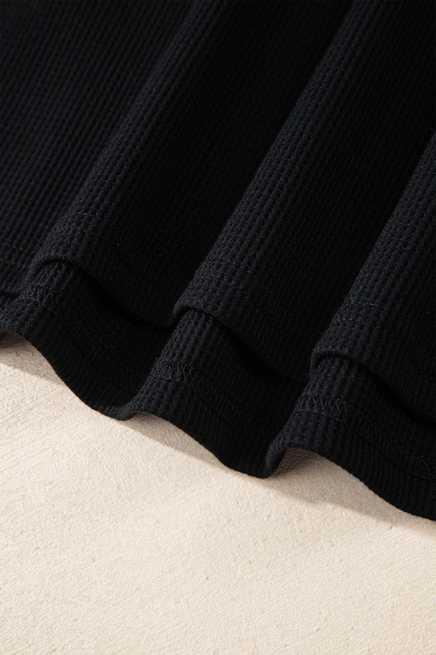 Black Waffle Knit Denim Contrast Trim Patchwork Button Polo Tee Dress-TOPS / DRESSES-[Adult]-[Female]-2022 Online Blue Zone Planet
