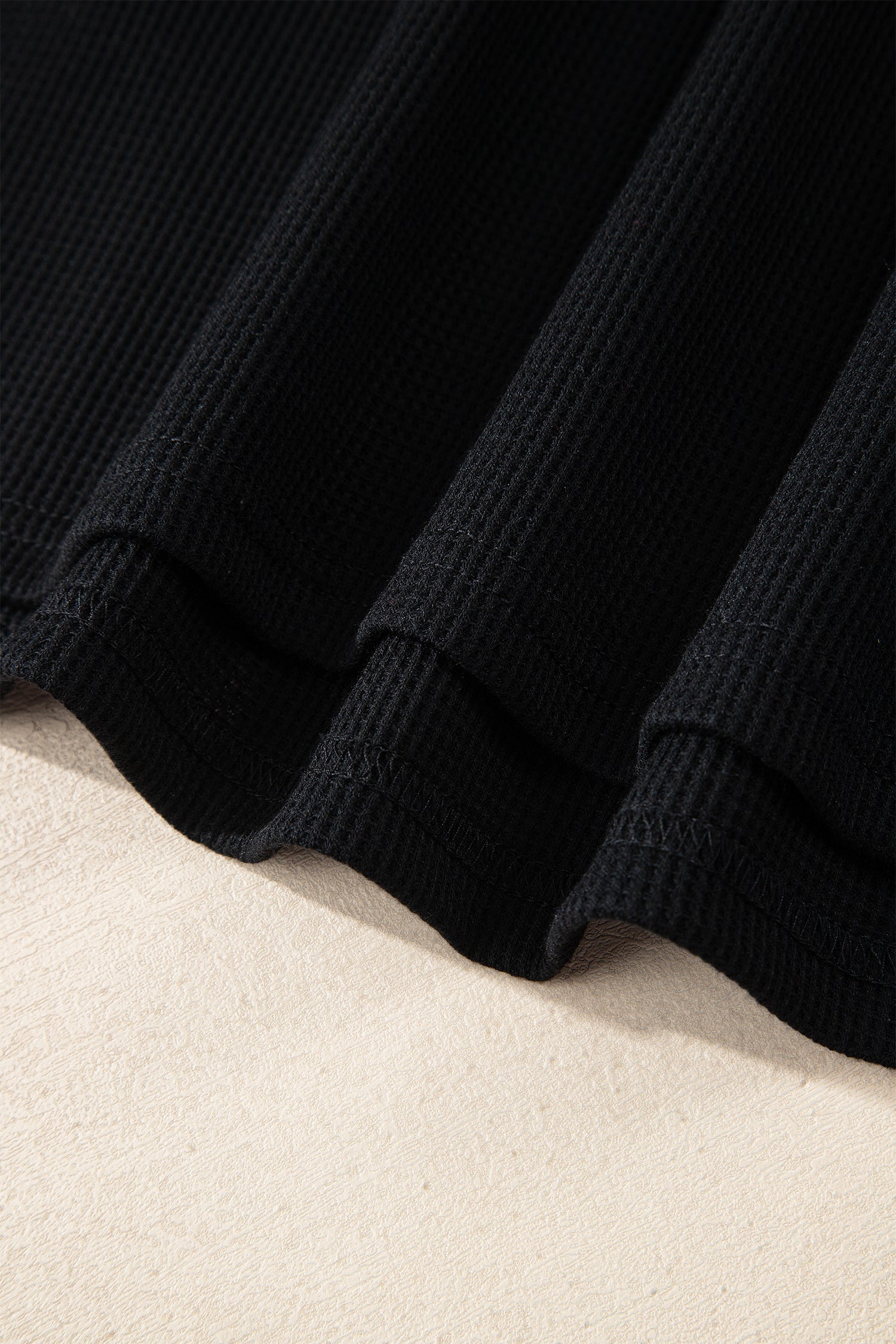 Black Waffle Knit Denim Contrast Trim Patchwork Button Polo Tee Dress-TOPS / DRESSES-[Adult]-[Female]-2022 Online Blue Zone Planet