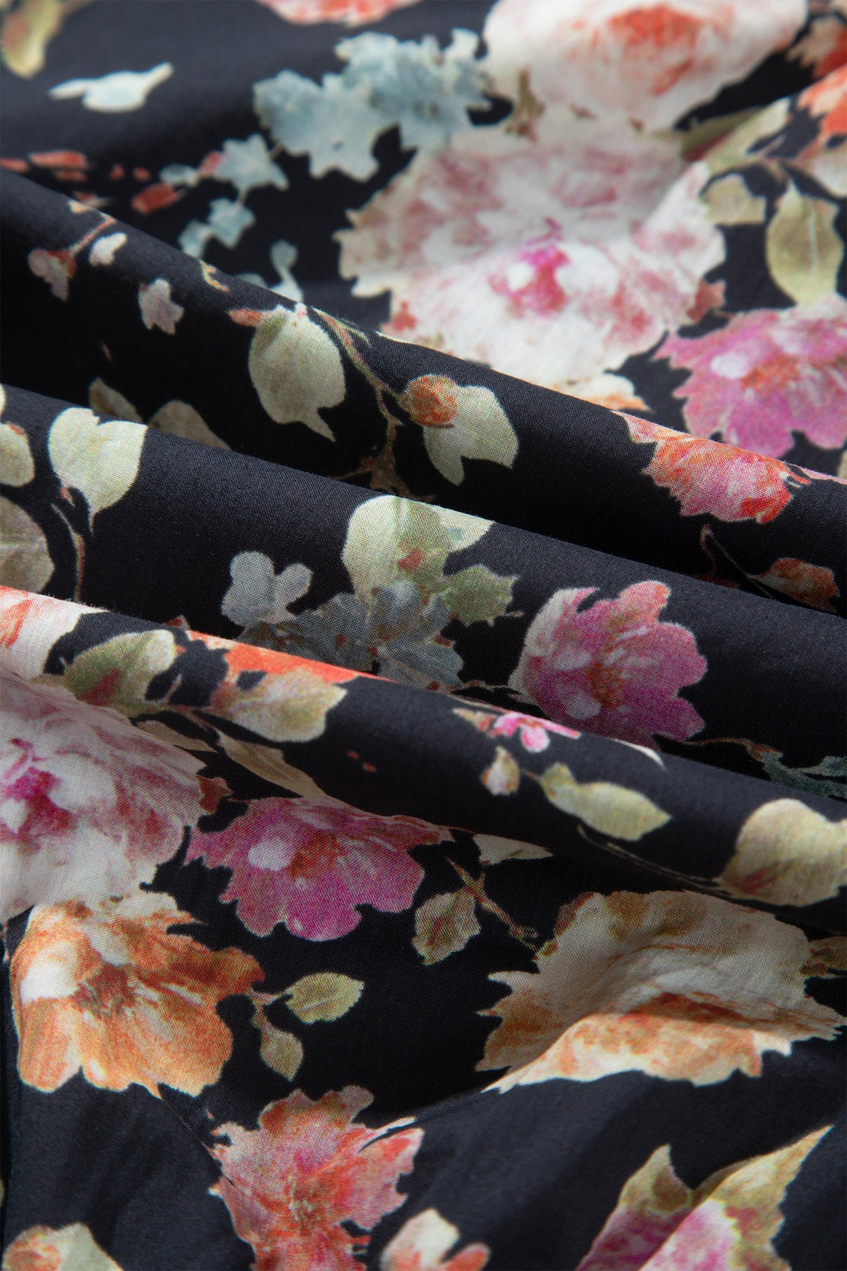 Black Floral Print Contrast Trim Tie V Neck Bracelet Sleeve Blouse-Bracelet-[Adult]-[Female]-2022 Online Blue Zone Planet