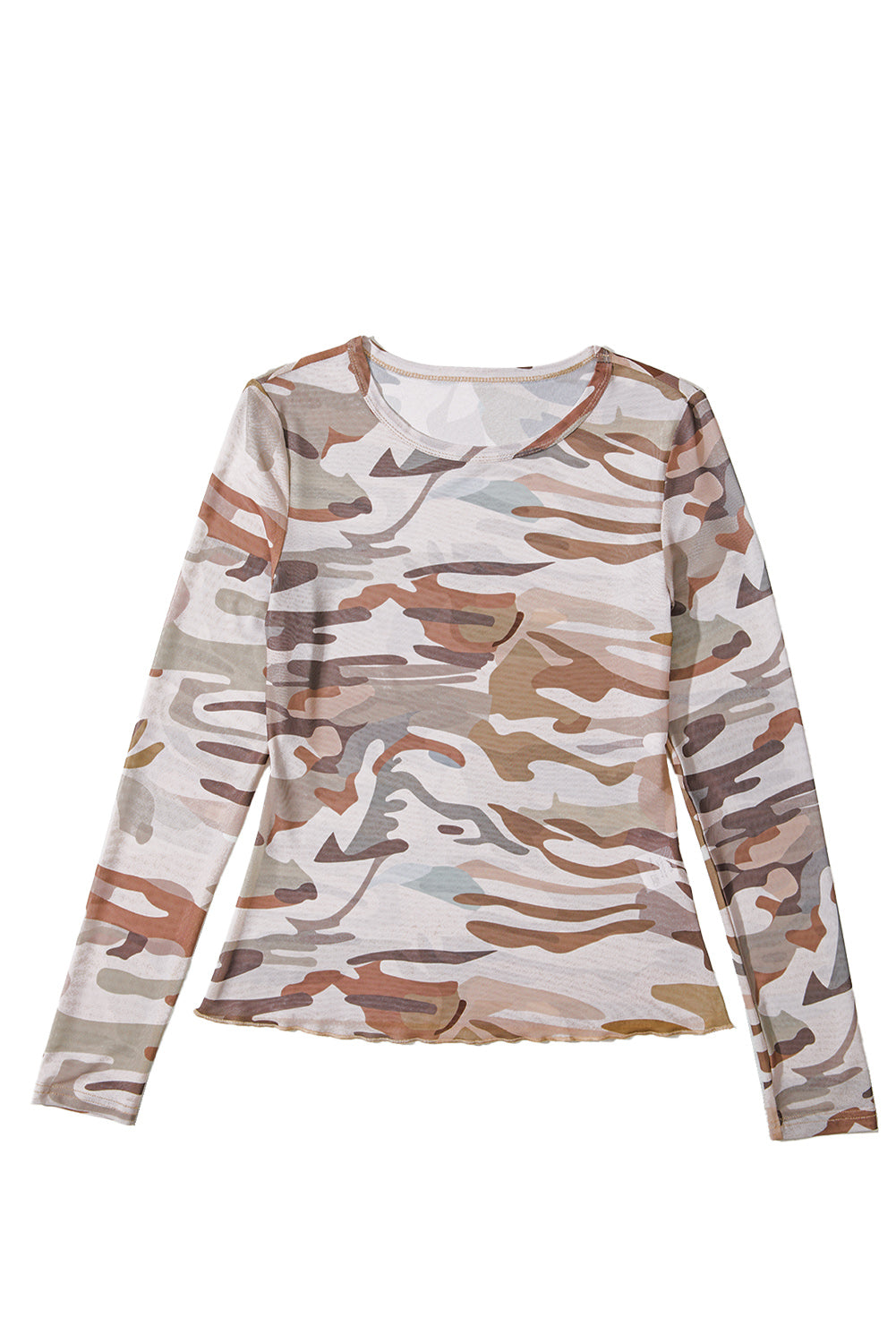 Green Western Fashion Camouflage Print Mesh Long Sleeve Top-Tops/Long Sleeve Tops-[Adult]-[Female]-2022 Online Blue Zone Planet