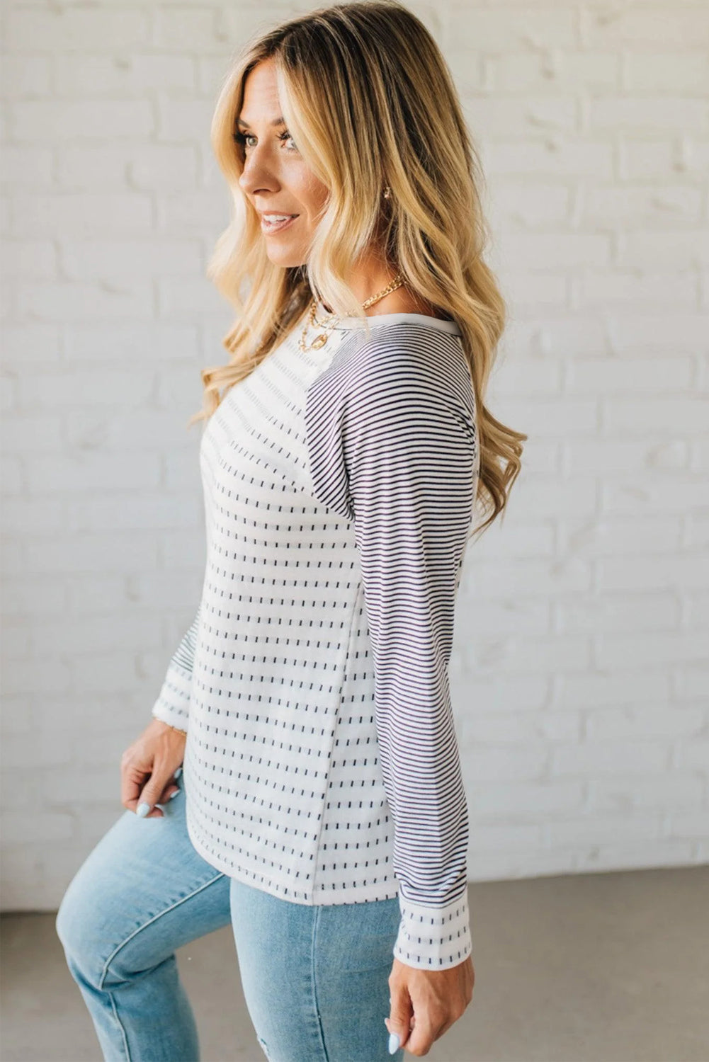 Black Stripe Raglan Patchwork Long Sleeve Tee-Tops/Long Sleeve Tops-[Adult]-[Female]-2022 Online Blue Zone Planet