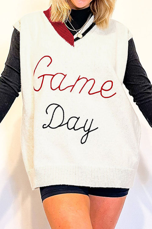 GAME DAY V-Neck Sweater Vest-TOPS / DRESSES-[Adult]-[Female]-2022 Online Blue Zone Planet