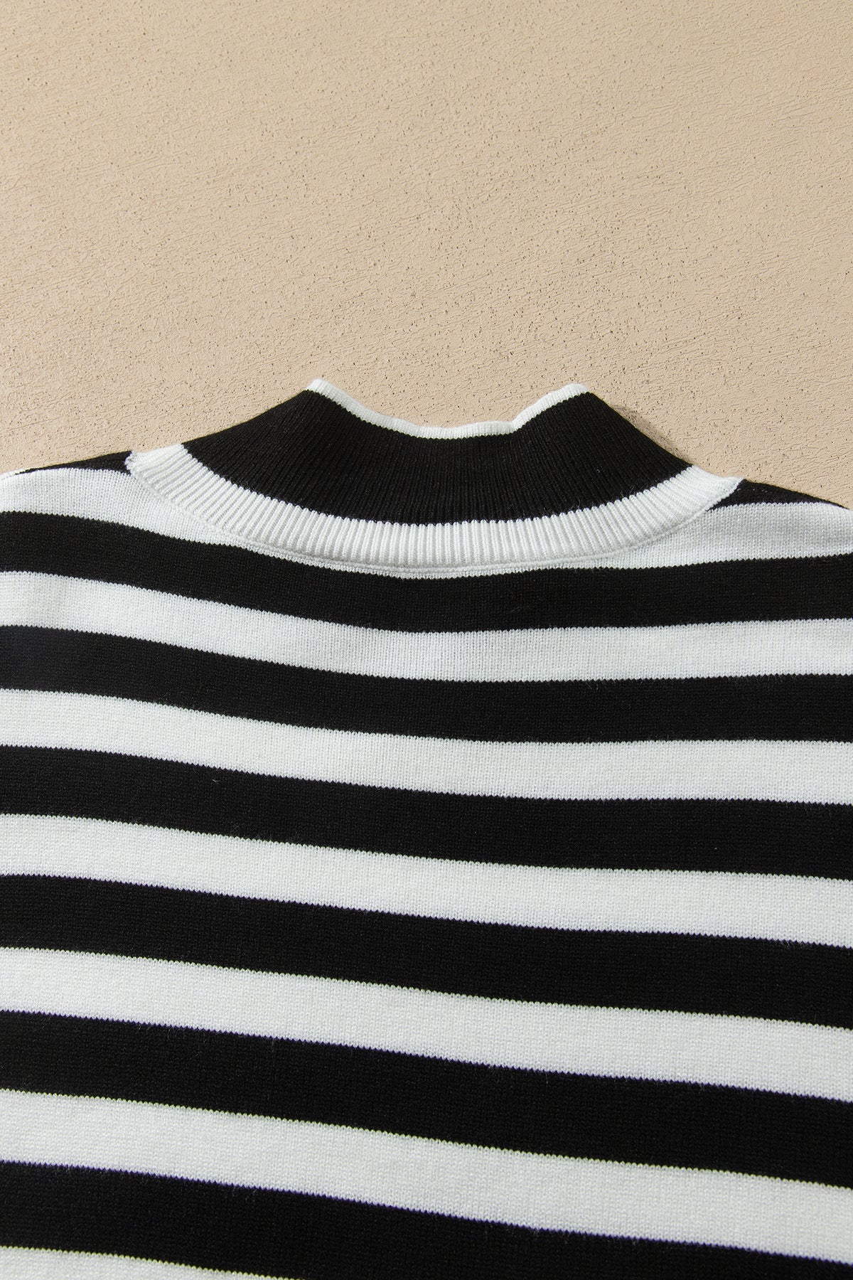 Black Striped High Neck Contrast Ruffle Detail Casual Sweater-Sweaters & Cardigans/Sweaters-[Adult]-[Female]-2022 Online Blue Zone Planet