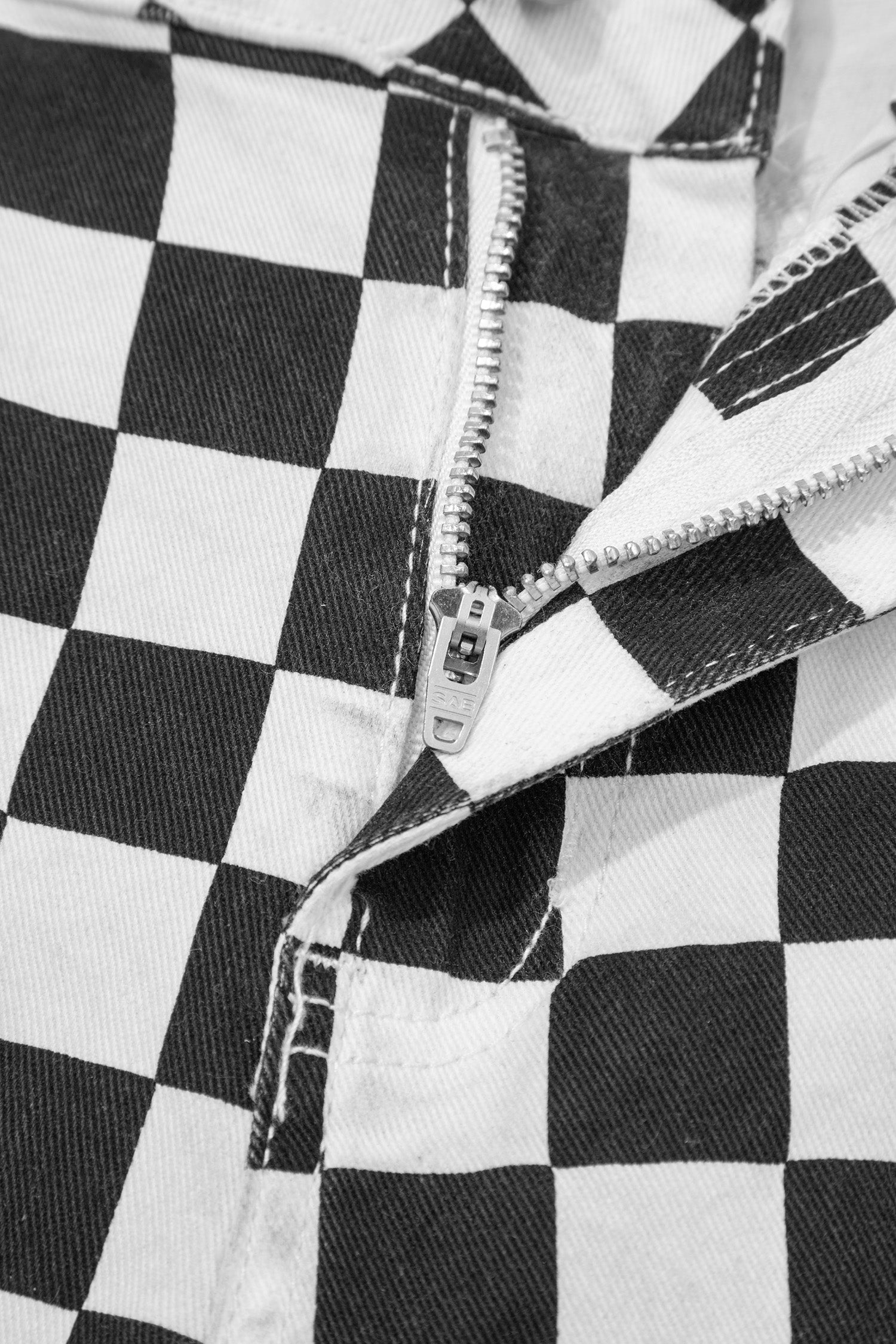 Black Checkerboard Print Distressed Holes Raw Edge Cropped Jeans-Bottoms/Jeans-[Adult]-[Female]-2022 Online Blue Zone Planet