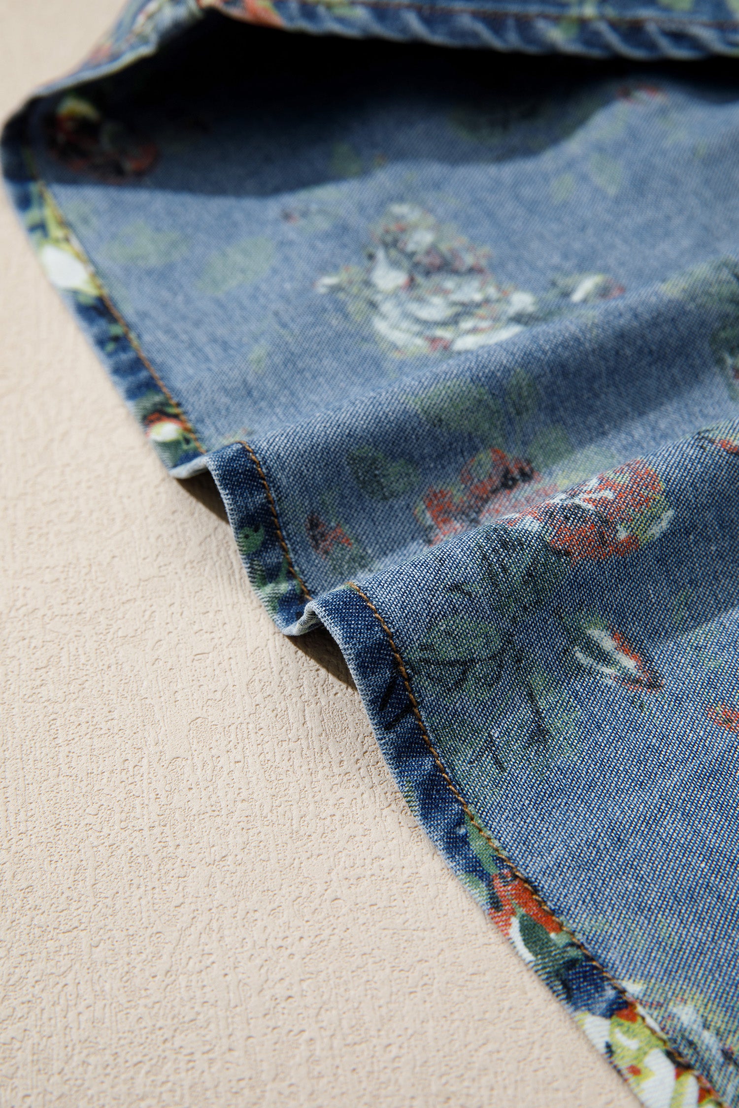 Ashleigh Blue Ruffled Short Sleeve Floral Denim Top-Tops/Tops & Tees-[Adult]-[Female]-2022 Online Blue Zone Planet