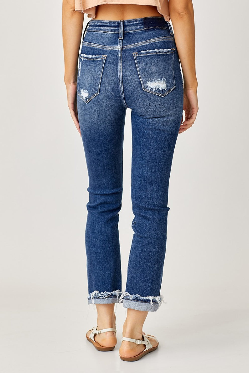 Blue Zone Planet | Risen Full Size High-Rise Frayed Cuffed Straight Jeans-BOTTOMS SIZES SMALL MEDIUM LARGE-[Adult]-[Female]-2022 Online Blue Zone Planet