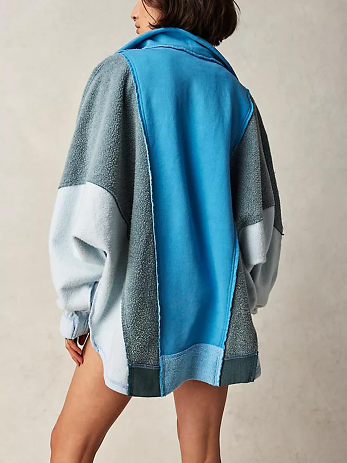 High-Low Exposed Seam Contrast Long Sleeve Sweatshirt-TOPS / DRESSES-[Adult]-[Female]-2022 Online Blue Zone Planet