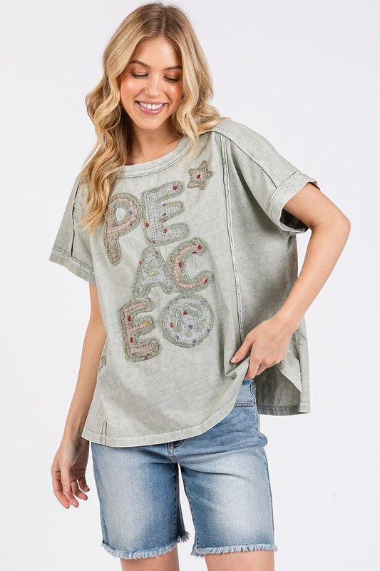 Mittoshop PEACE Round Neck Short Sleeve T-Shirt-TOPS / DRESSES-[Adult]-[Female]-2022 Online Blue Zone Planet