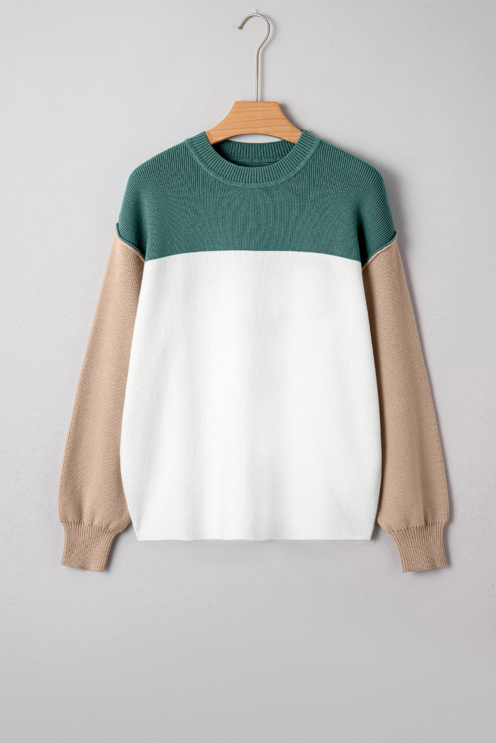 Green Color Block Plain Ribbed Knit Baggy Sweater-TOPS / DRESSES-[Adult]-[Female]-2022 Online Blue Zone Planet
