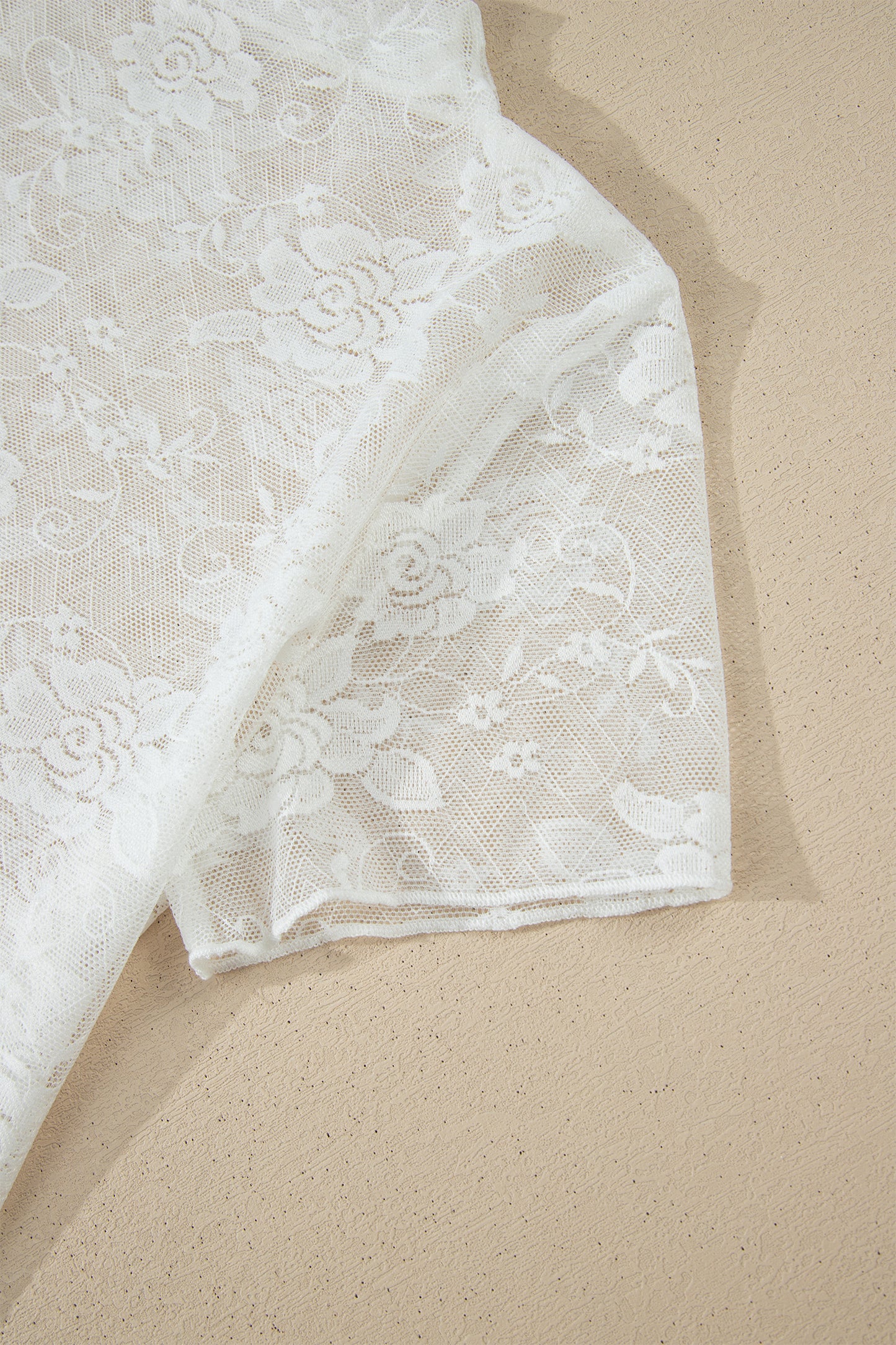 White Sheer Lace Round Neck T Shirt-Tops/Tops & Tees-[Adult]-[Female]-2022 Online Blue Zone Planet