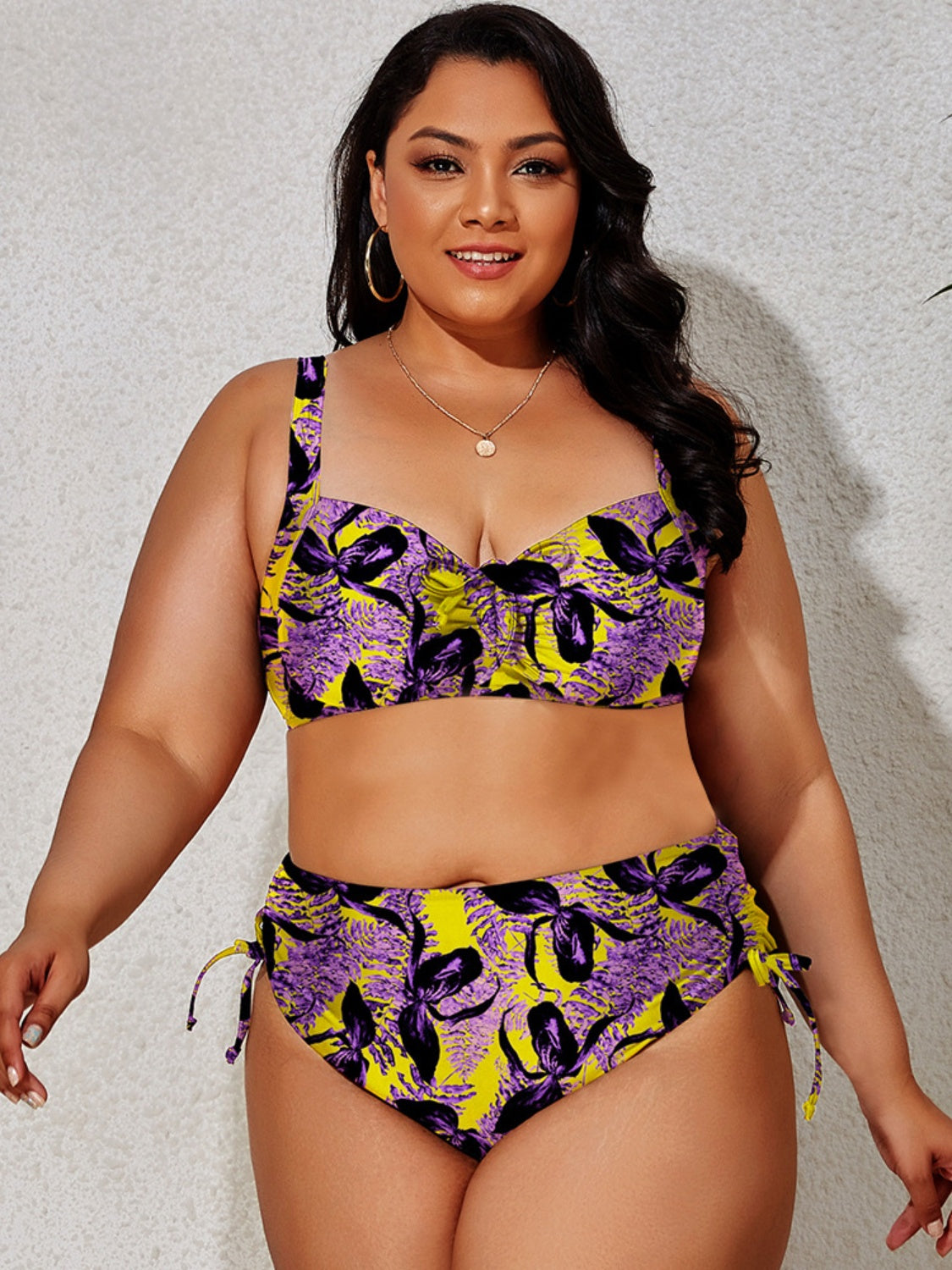 Blue Zone Planet | Plus Size Printed Wide Strap Two-Piece Swim Set-TOPS / DRESSES-[Adult]-[Female]-Purple-L-2022 Online Blue Zone Planet