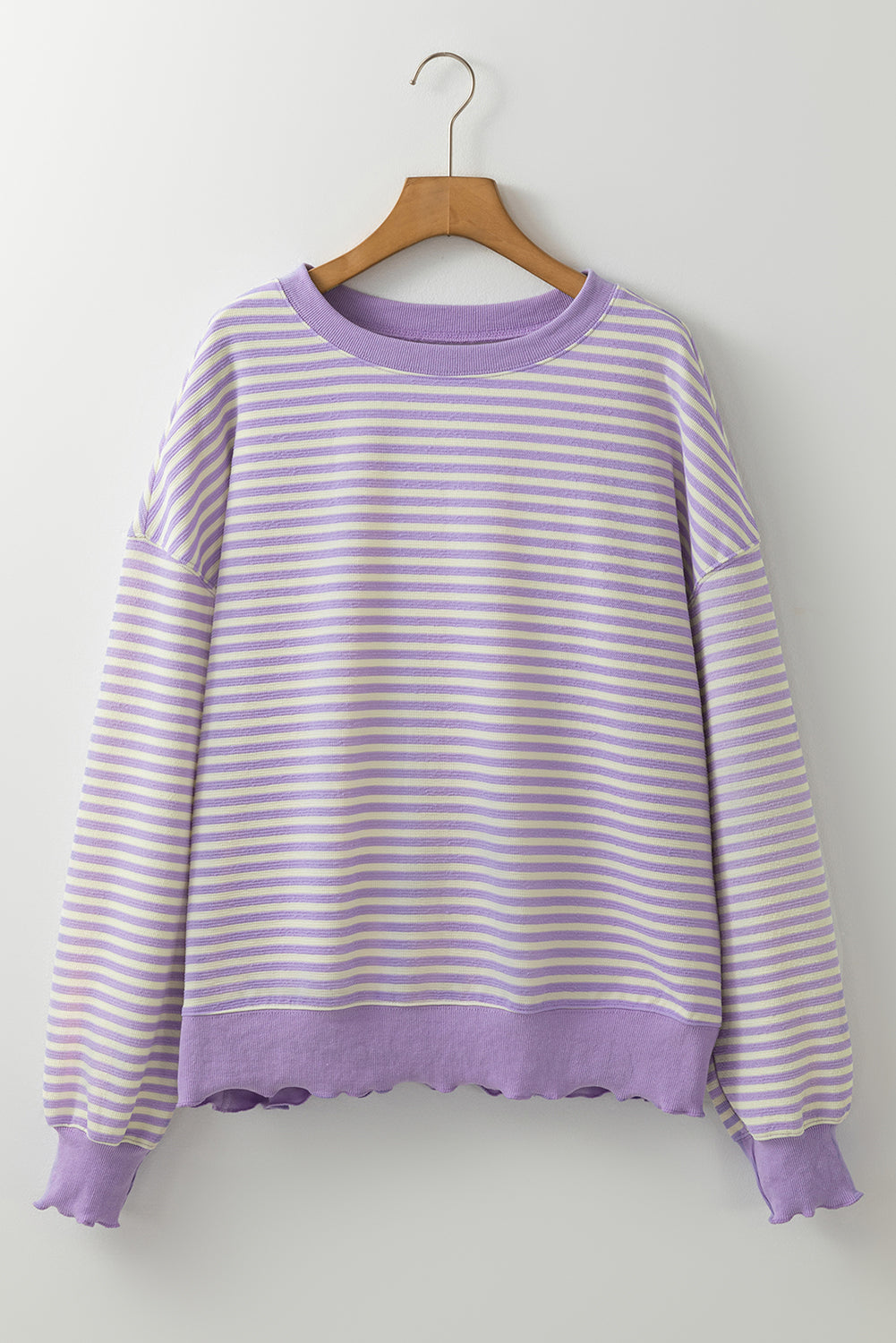 Blue Zone Planet | Green Stripe Drop Shoulder Long Sleeve Top-Long Sleeve Tops-[Adult]-[Female]-2022 Online Blue Zone Planet
