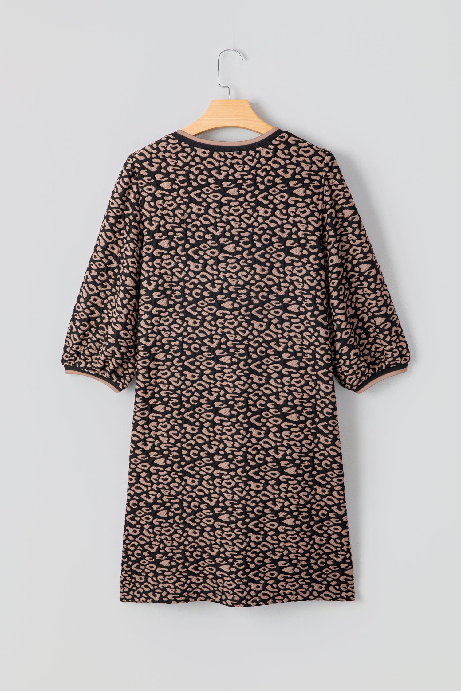 Black Leopard Print Bubble Sleeve Shift Mini Dress-TOPS / DRESSES-[Adult]-[Female]-2022 Online Blue Zone Planet
