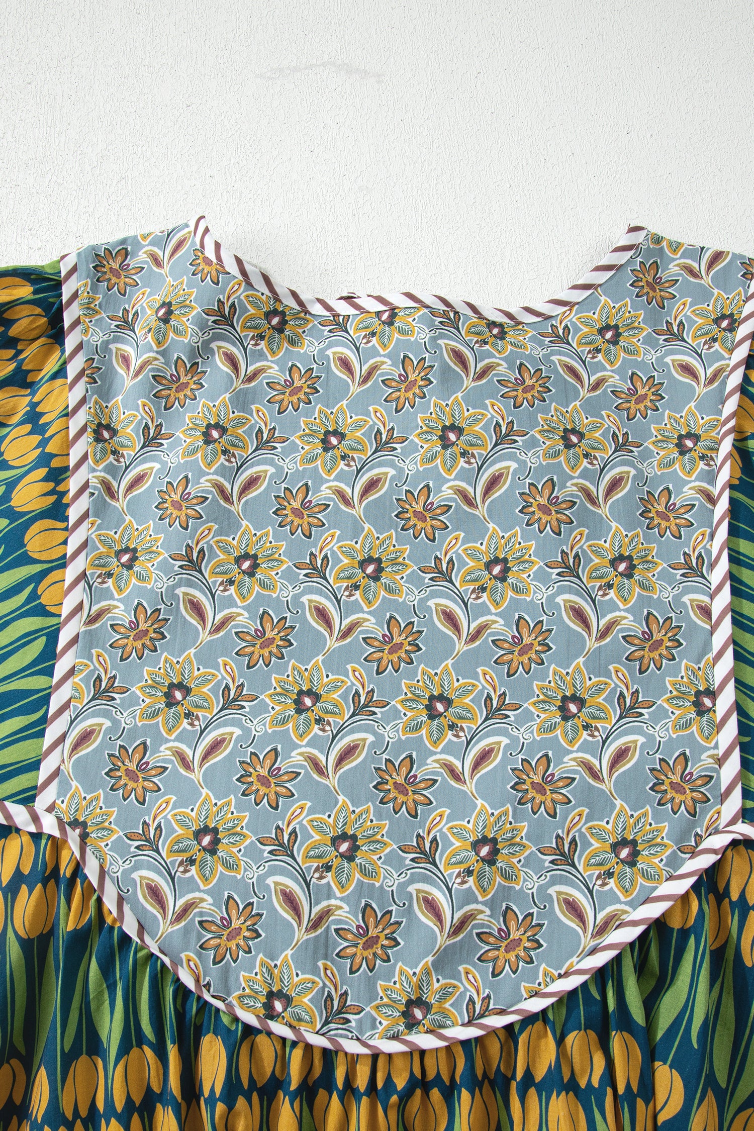 Green Plus Size Mixed Floral Print Striped Trim Loose Mini Dress-TOPS / DRESSES-[Adult]-[Female]-2022 Online Blue Zone Planet