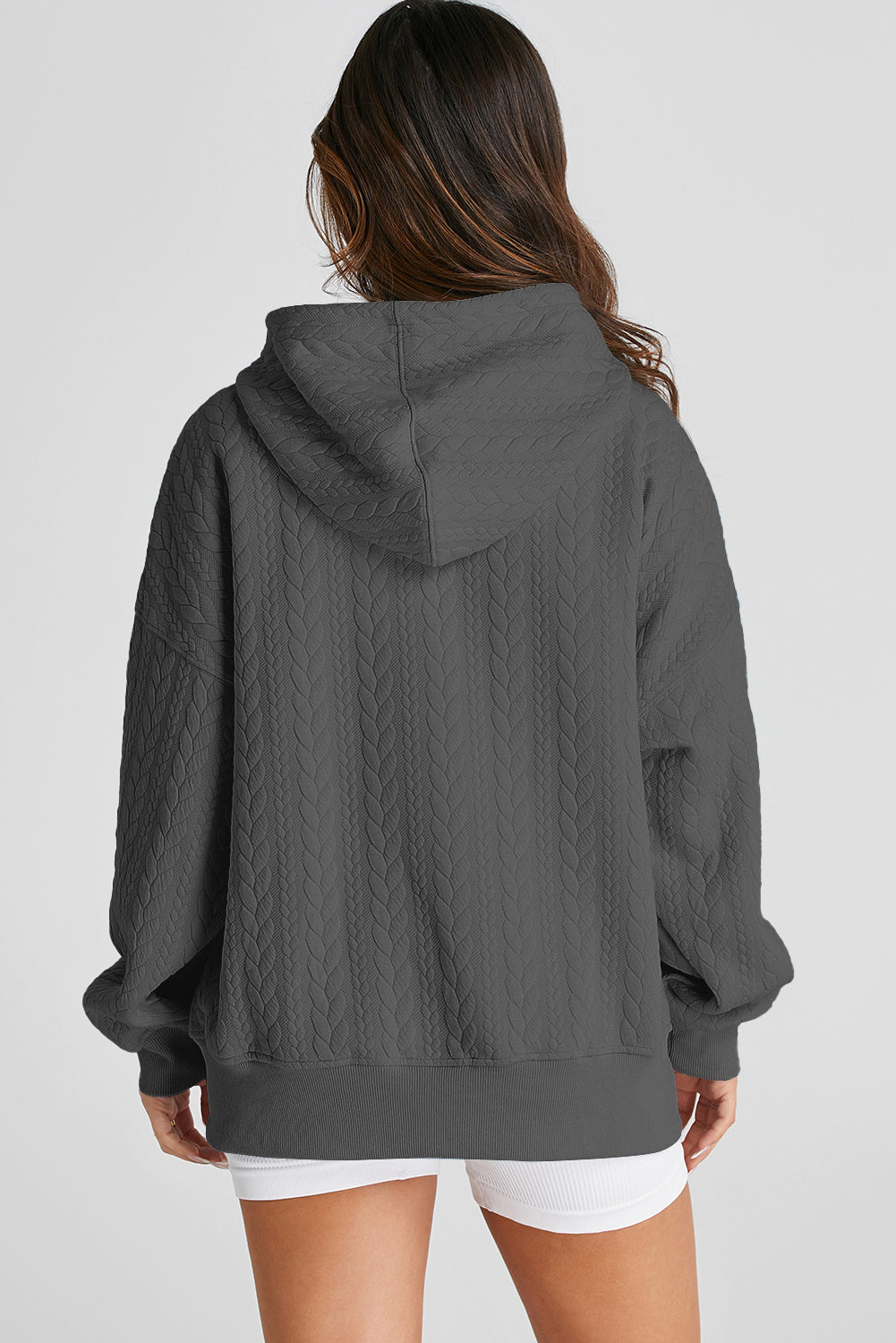Gray Cable Textured Baggy Solid Hoodie-Tops / Dresses-[Adult]-[Female]-2022 Online Blue Zone Planet