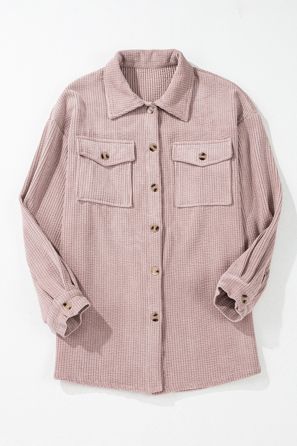 Light Pink Corduroy Flap Pocket Button Up Shacket-Outerwear/Jackets-[Adult]-[Female]-2022 Online Blue Zone Planet