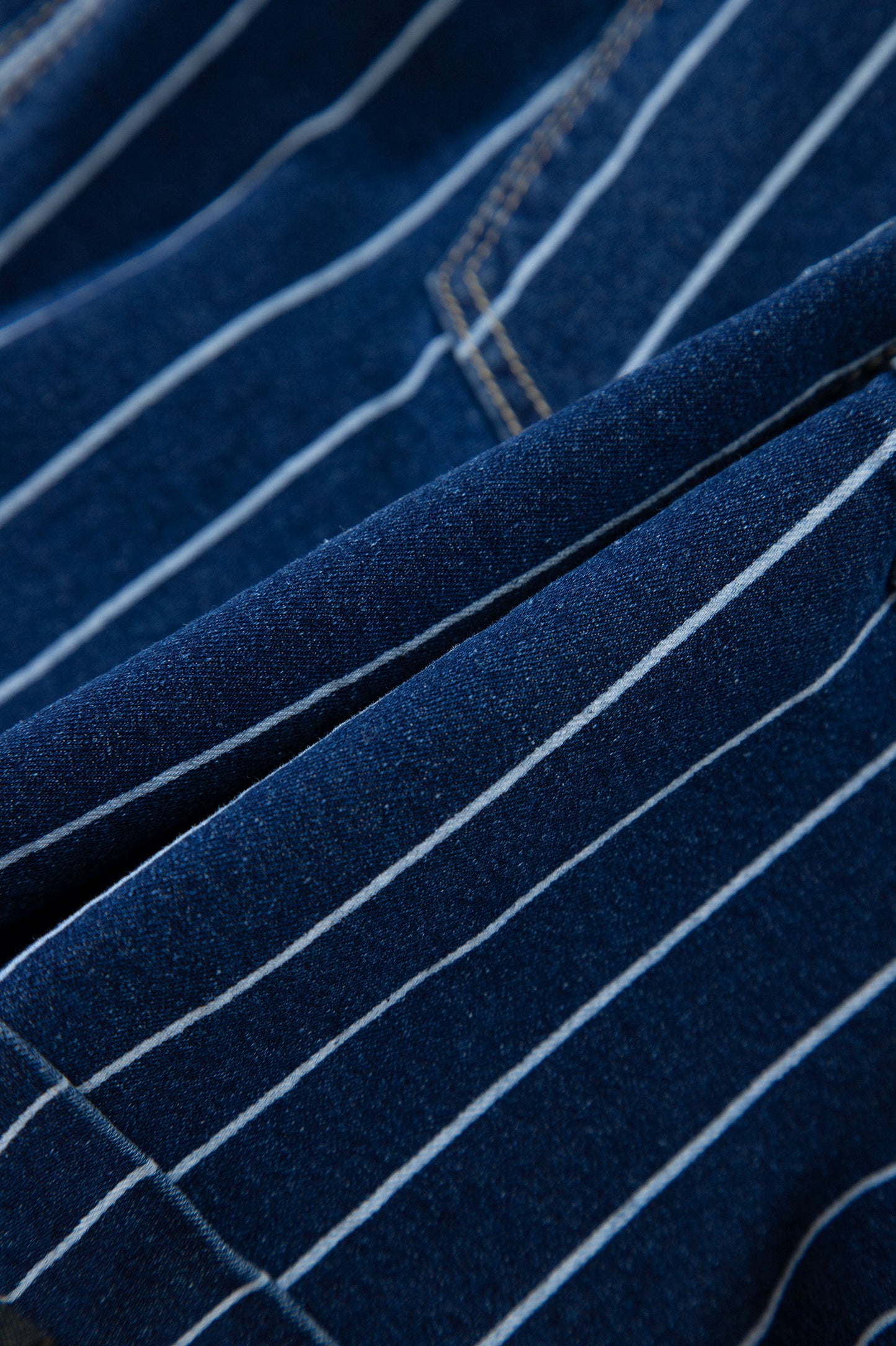 Blue Stripe Metal Button Detail Womens Denim Shorts-Bottoms/Denim Shorts-[Adult]-[Female]-2022 Online Blue Zone Planet