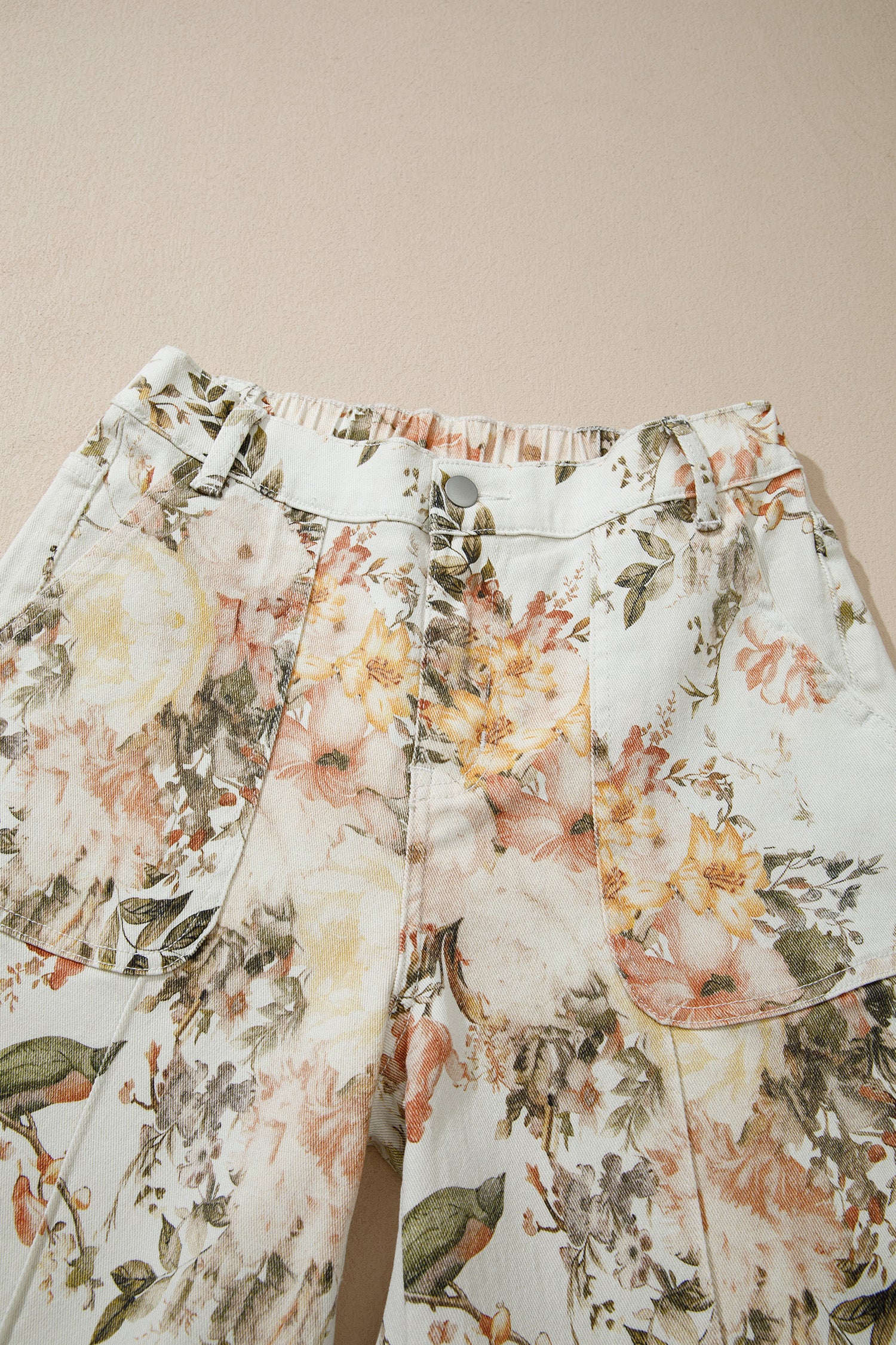 Beige Vintage Style Floral Print High Waist Wide Leg Jeans-Bottoms/Jeans-[Adult]-[Female]-2022 Online Blue Zone Planet
