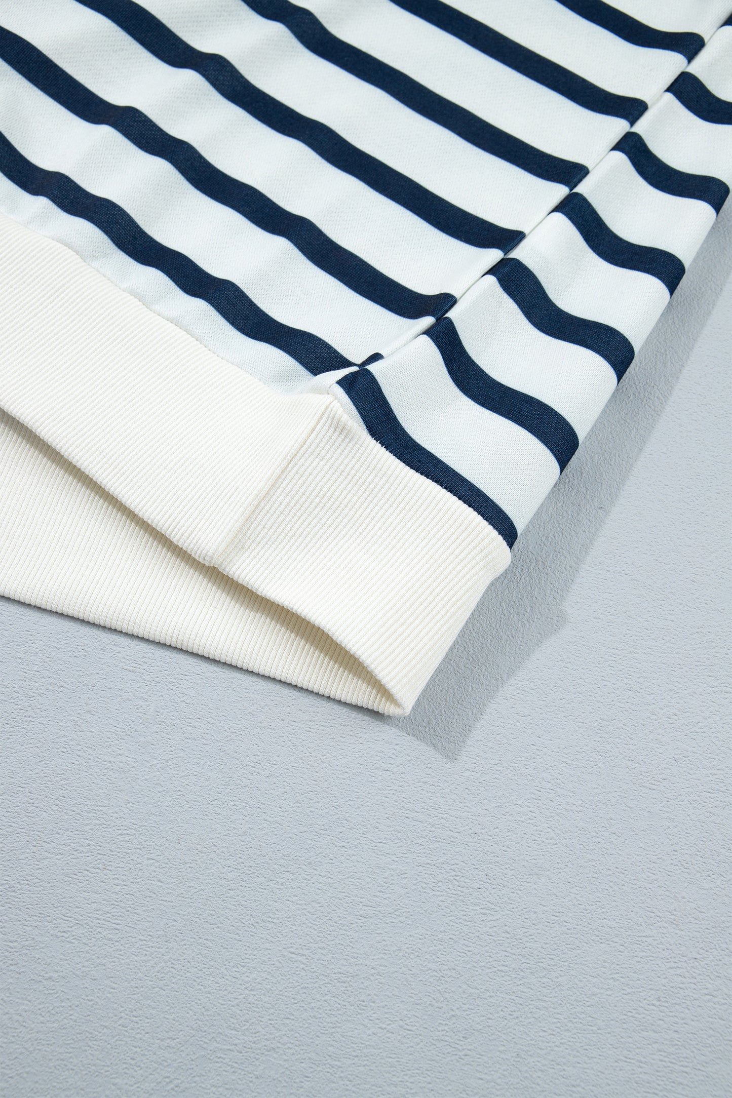 Blue Stripe Striped Ribbed Cuff Collar Pocket Loose Pant Set-Two Piece Sets/Pant Sets-[Adult]-[Female]-2022 Online Blue Zone Planet