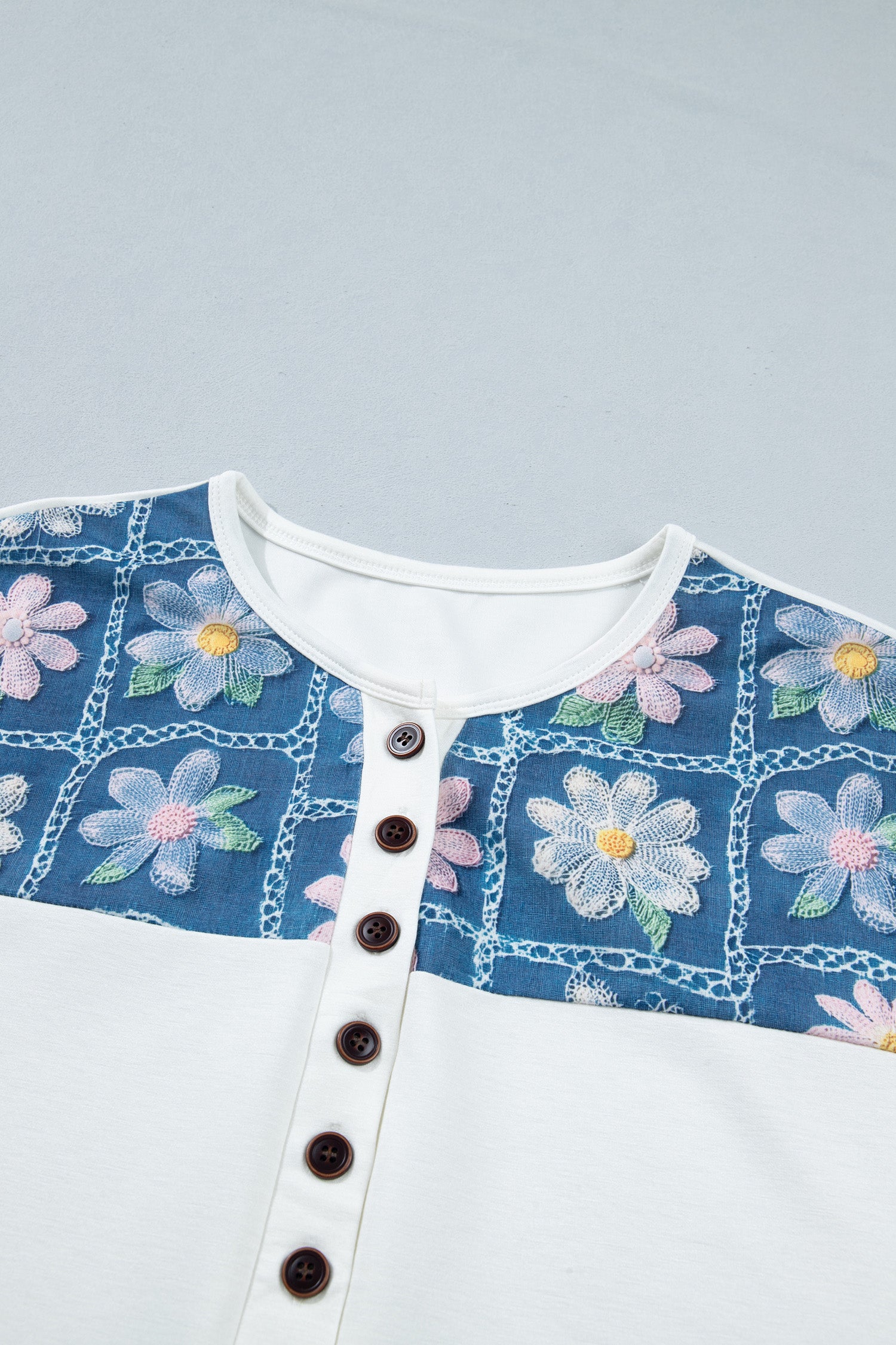 White Floral Patchwork Short Sleeve Viscose Blend Blouse-Tops/Blouses & Shirts-[Adult]-[Female]-2022 Online Blue Zone Planet