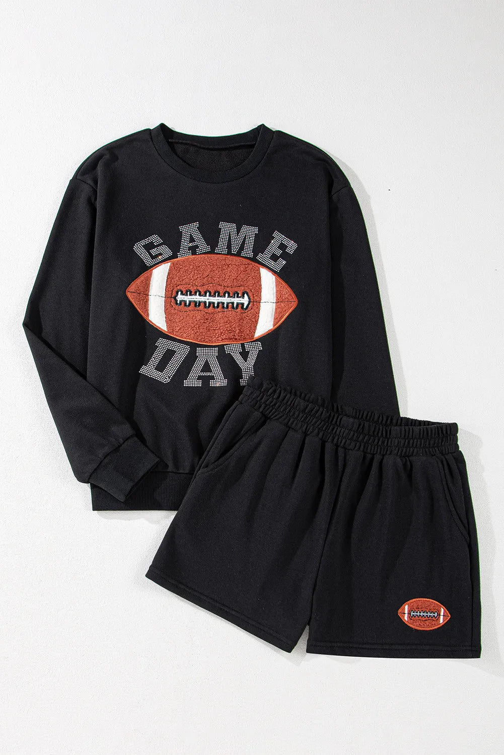 GAME DAY Football Round Neck Long Sleeve Top and Shorts Set-TOPS / DRESSES-[Adult]-[Female]-2022 Online Blue Zone Planet