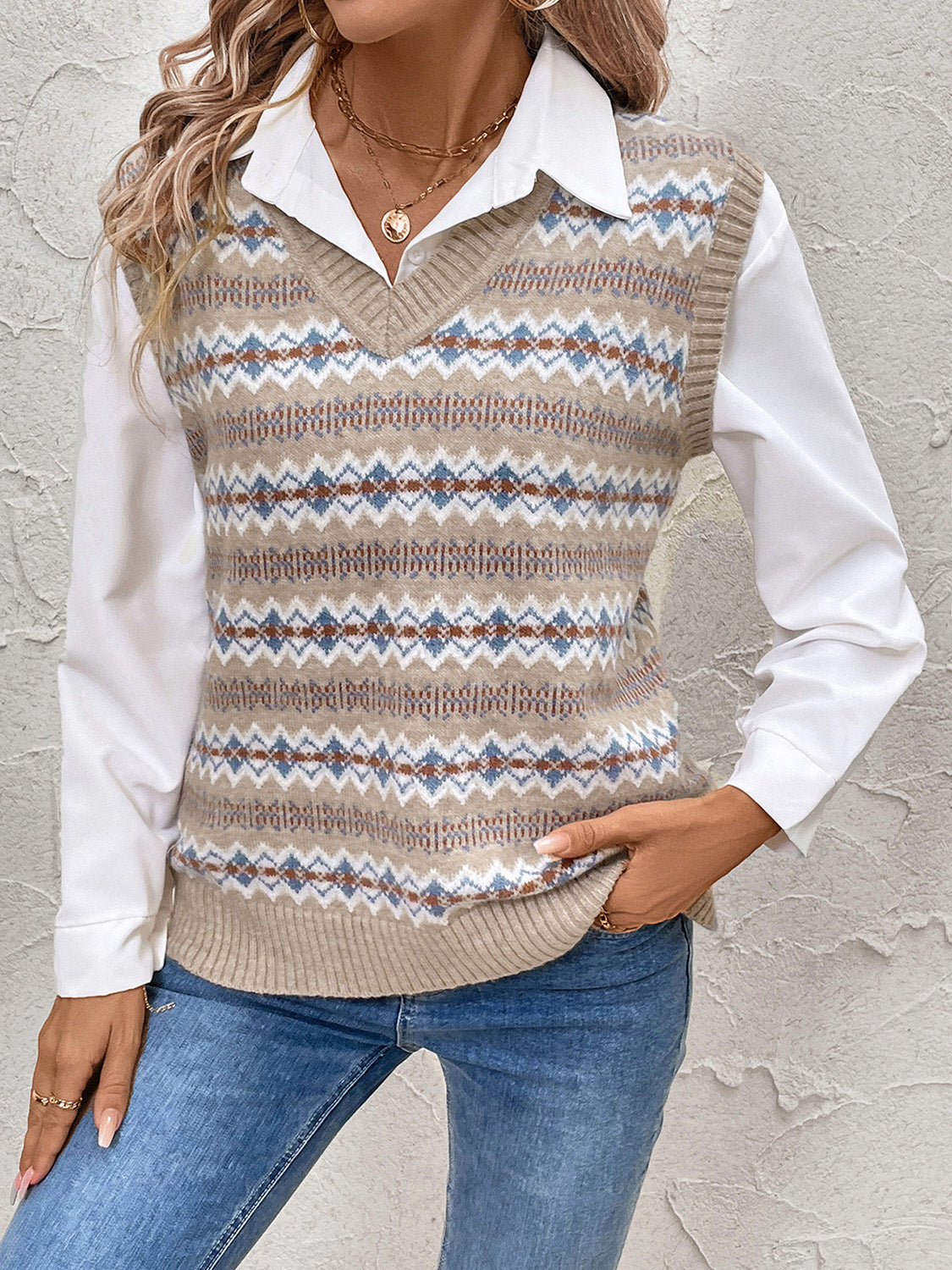 Perfee V-Neck Sweater Vest-TOPS / DRESSES-[Adult]-[Female]-2022 Online Blue Zone Planet